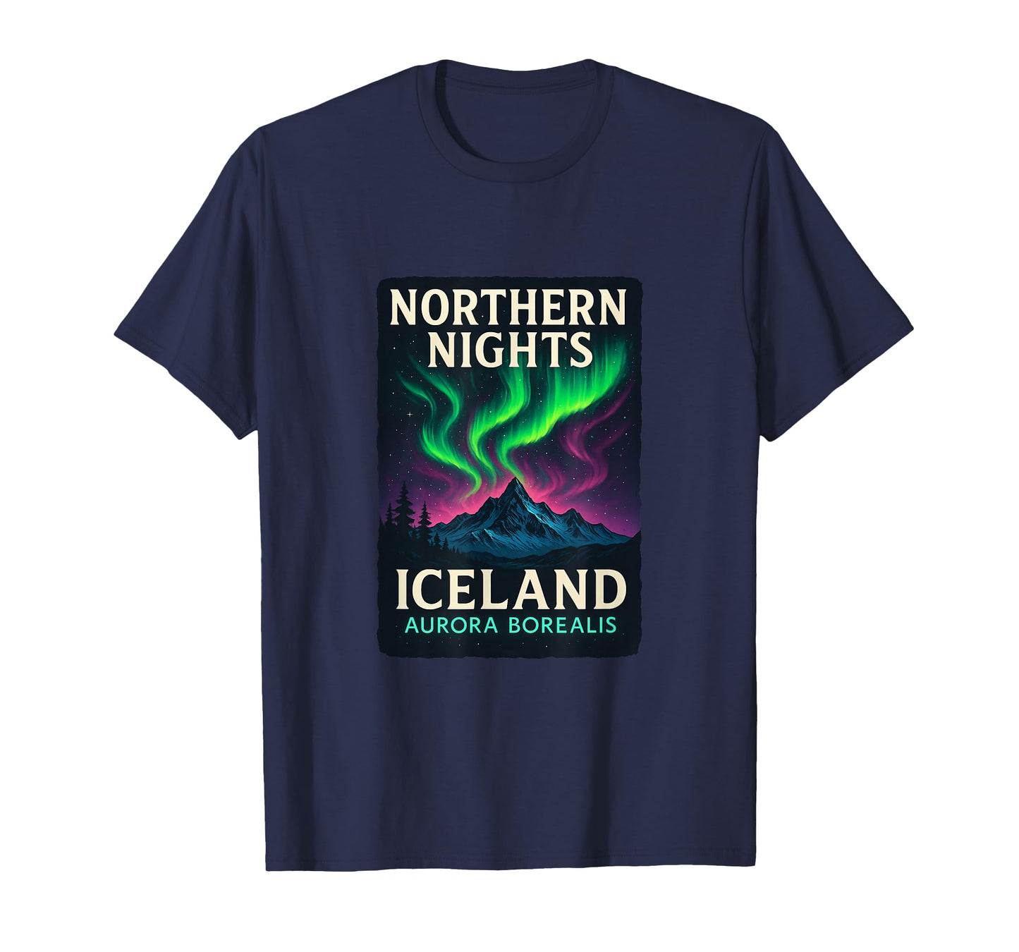 Iceland Landscape Northern Lights Sky Design T-Shirt