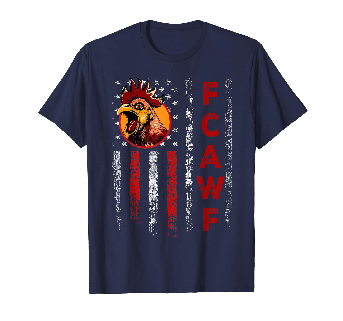 F-Caw-F Funny Chicken Humor F-Caw-F Rooster Vintage US Flag T-Shirt