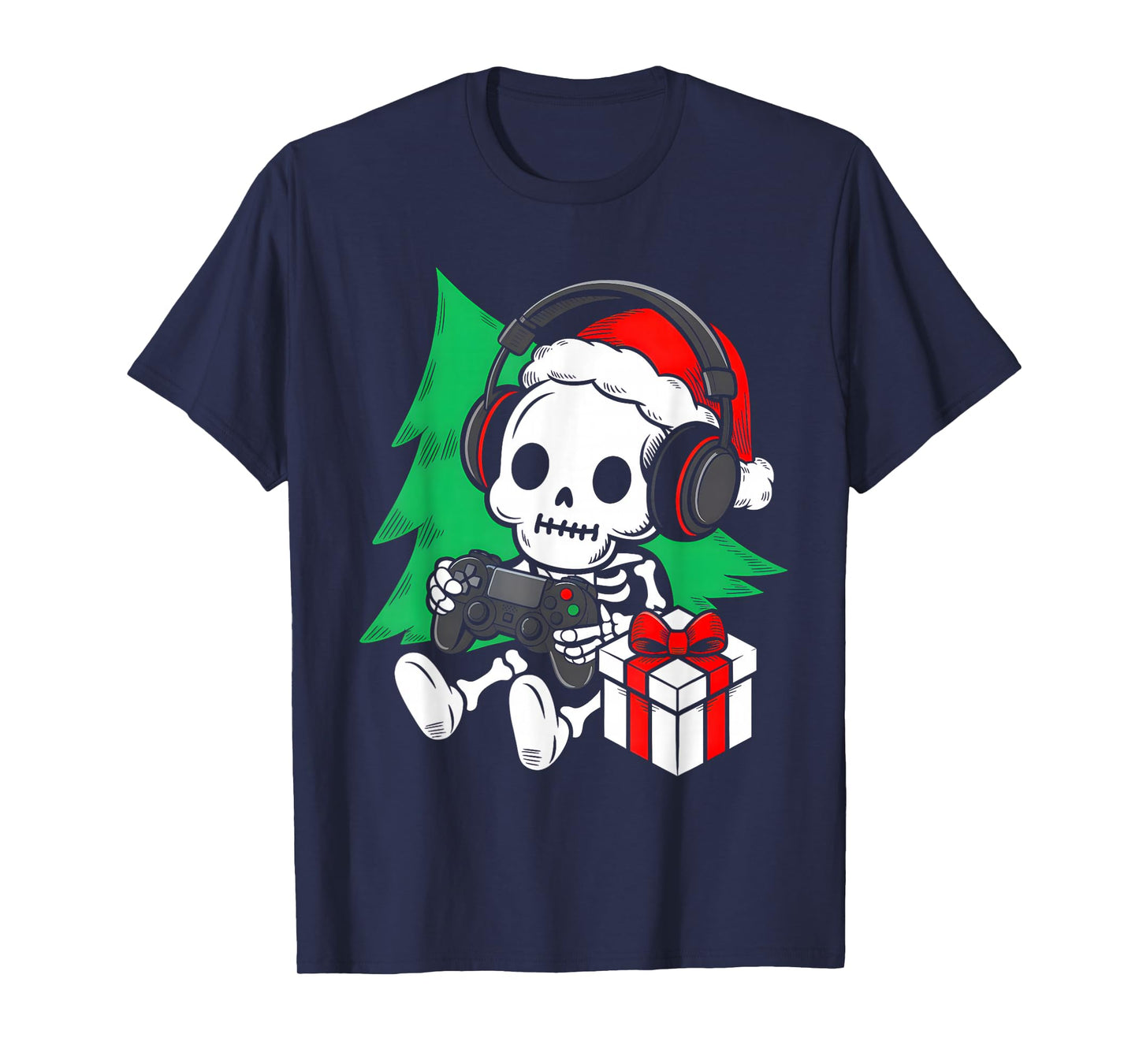 Funny Christmas Gamer Skeleton Xmas Gaming Men Boys Kids T-Shirt