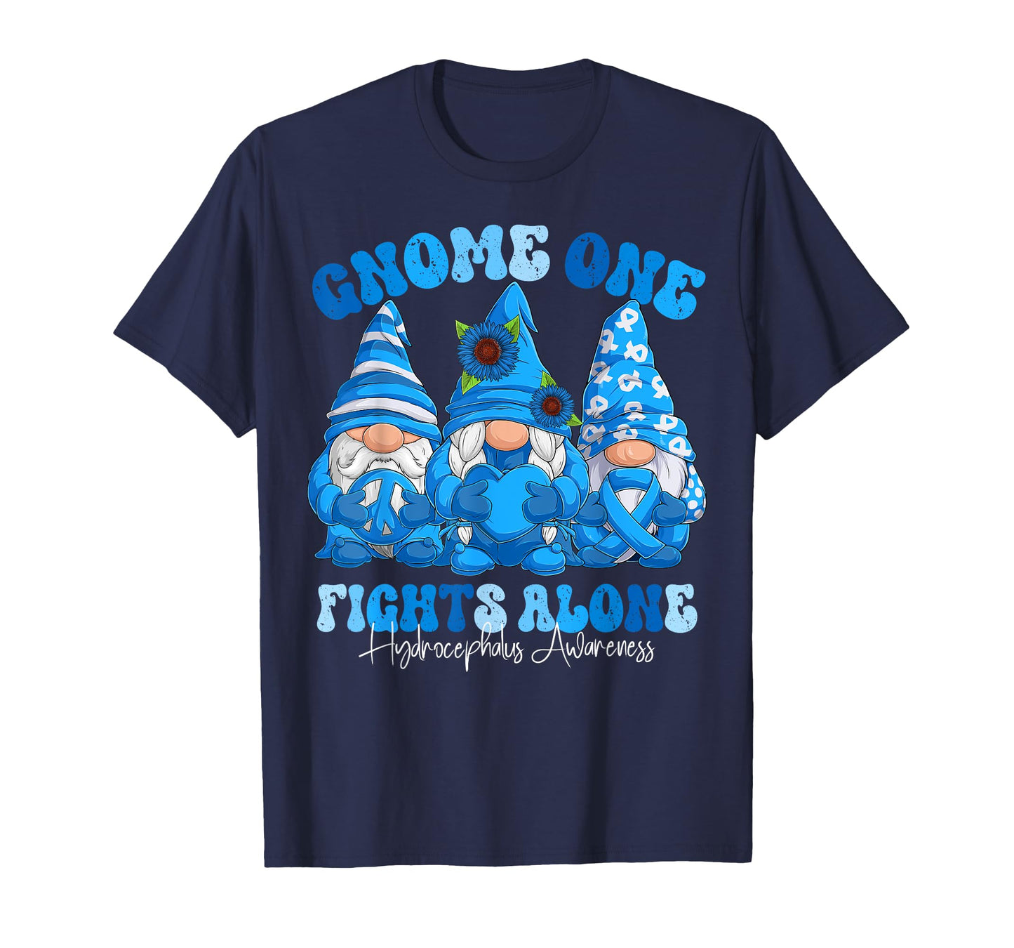 Hydrocephalus Awareness Month Blue Ribbon Gnomies T-Shirt