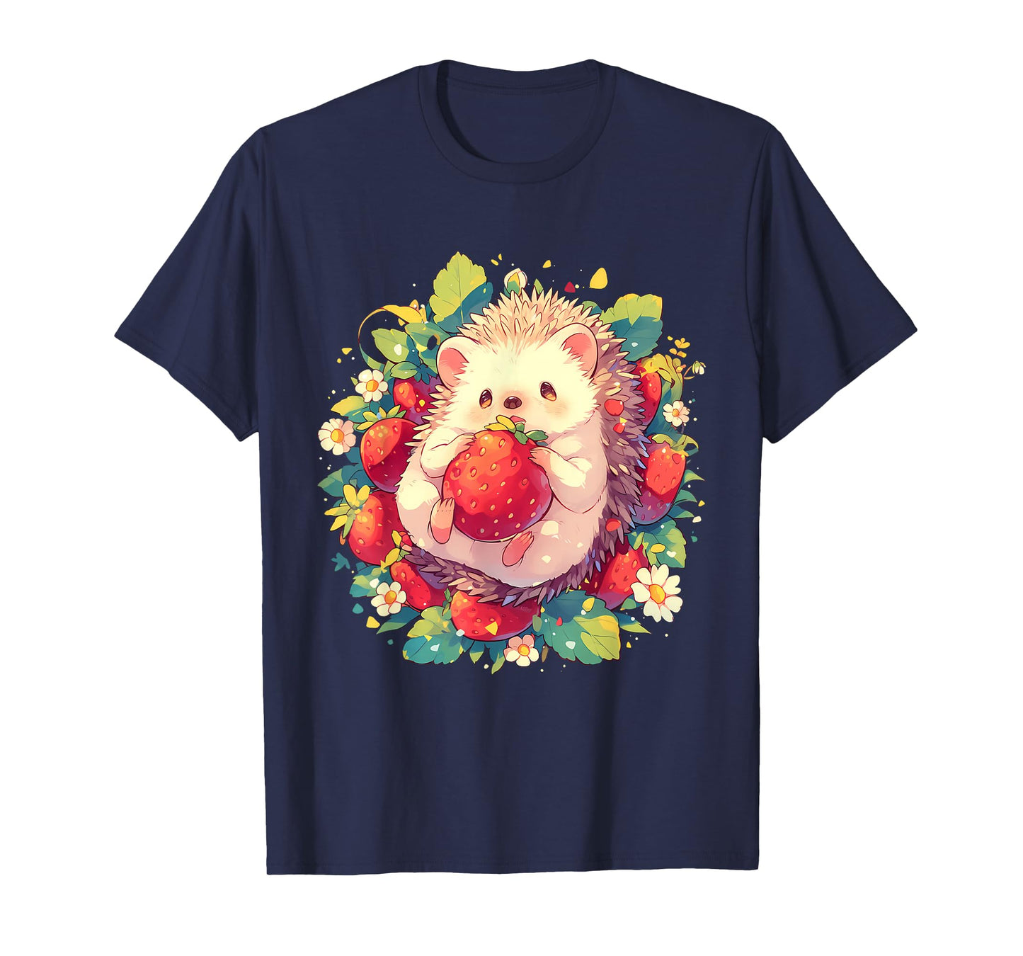 Strawberry Hedgehog Floral Drawing Wildlife Cute Hedgehog T-Shirt