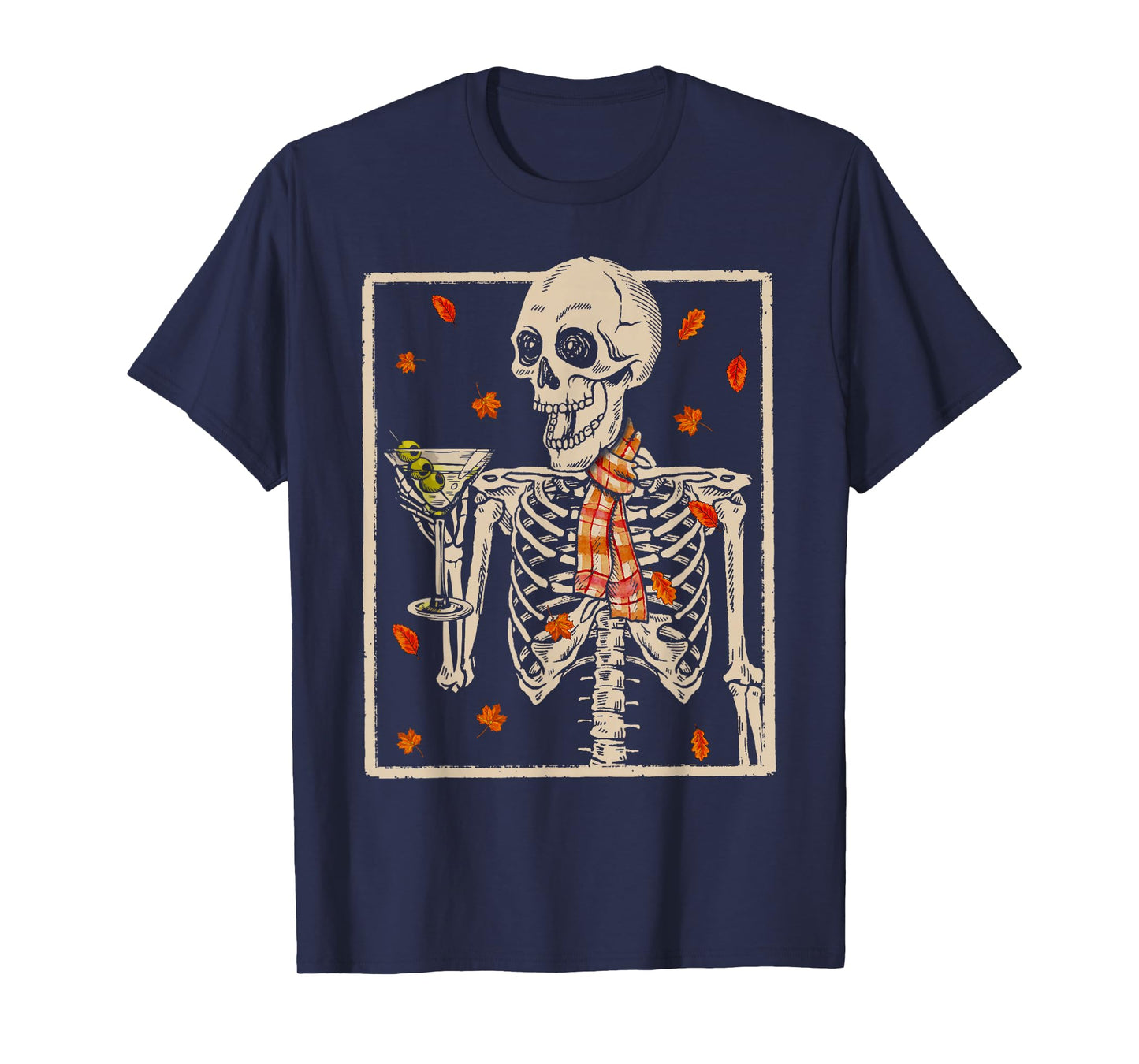 Funny Skeleton Drink Martini Fall Spooky Halloween Costume T-Shirt