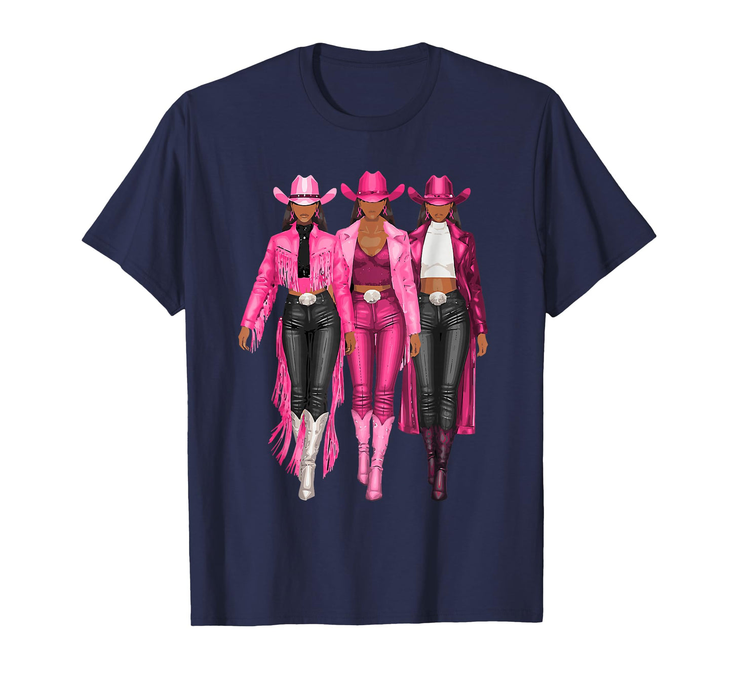 Western Black Women Cowgirl Pink Breast Cancer Awareness T-Shirt