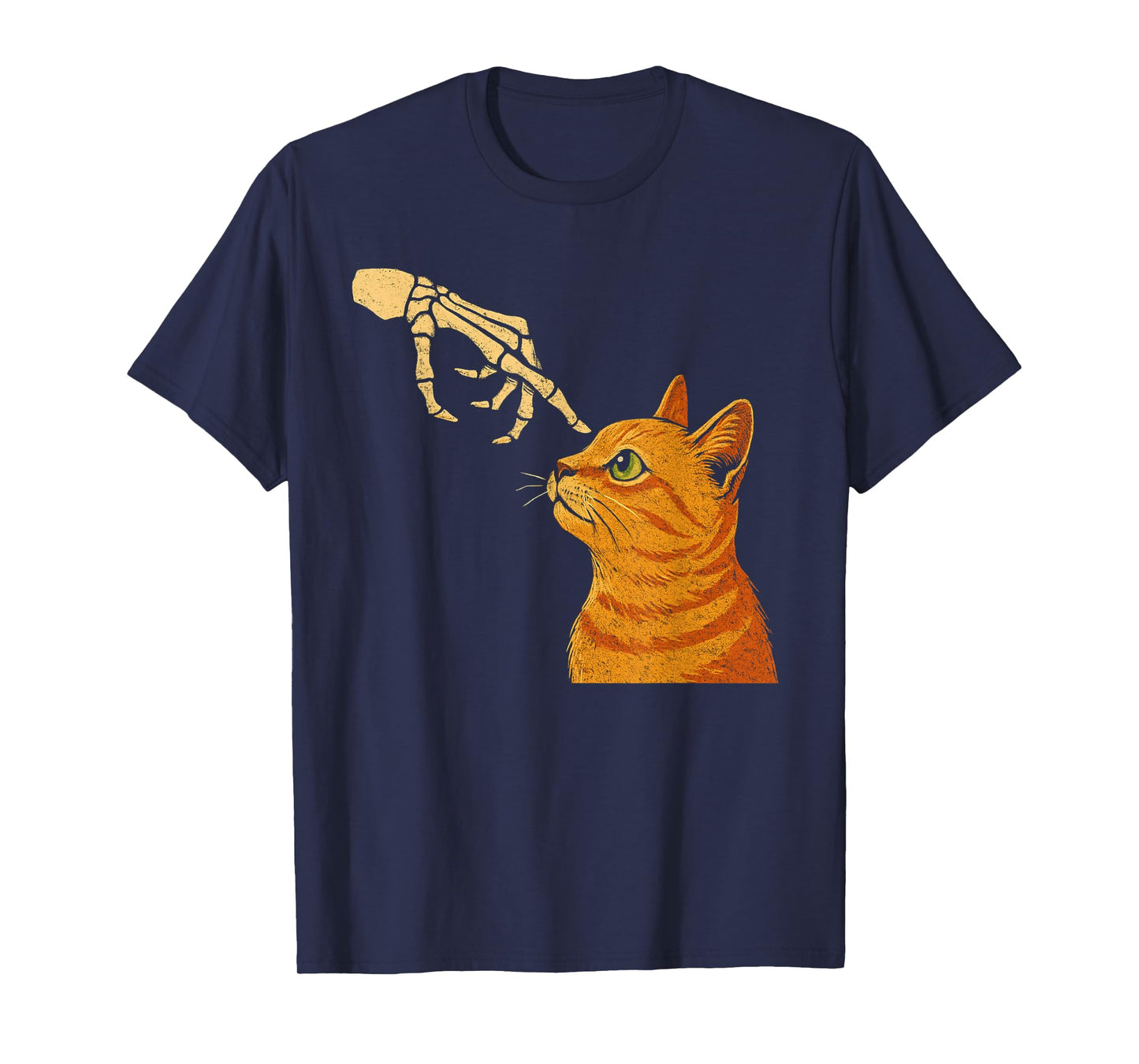 Halloween Orange Cat Skeleton Hand for Women and Men T-Shirt