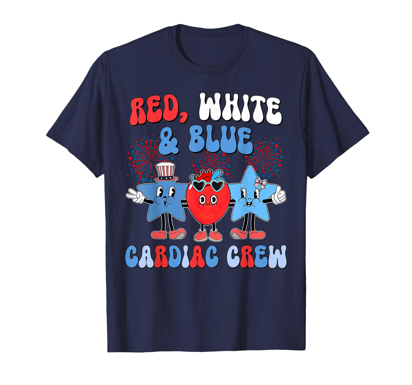 Red White Blue Cardiac Crew Cardiology Cath Lab 4th Of July T-Shirt