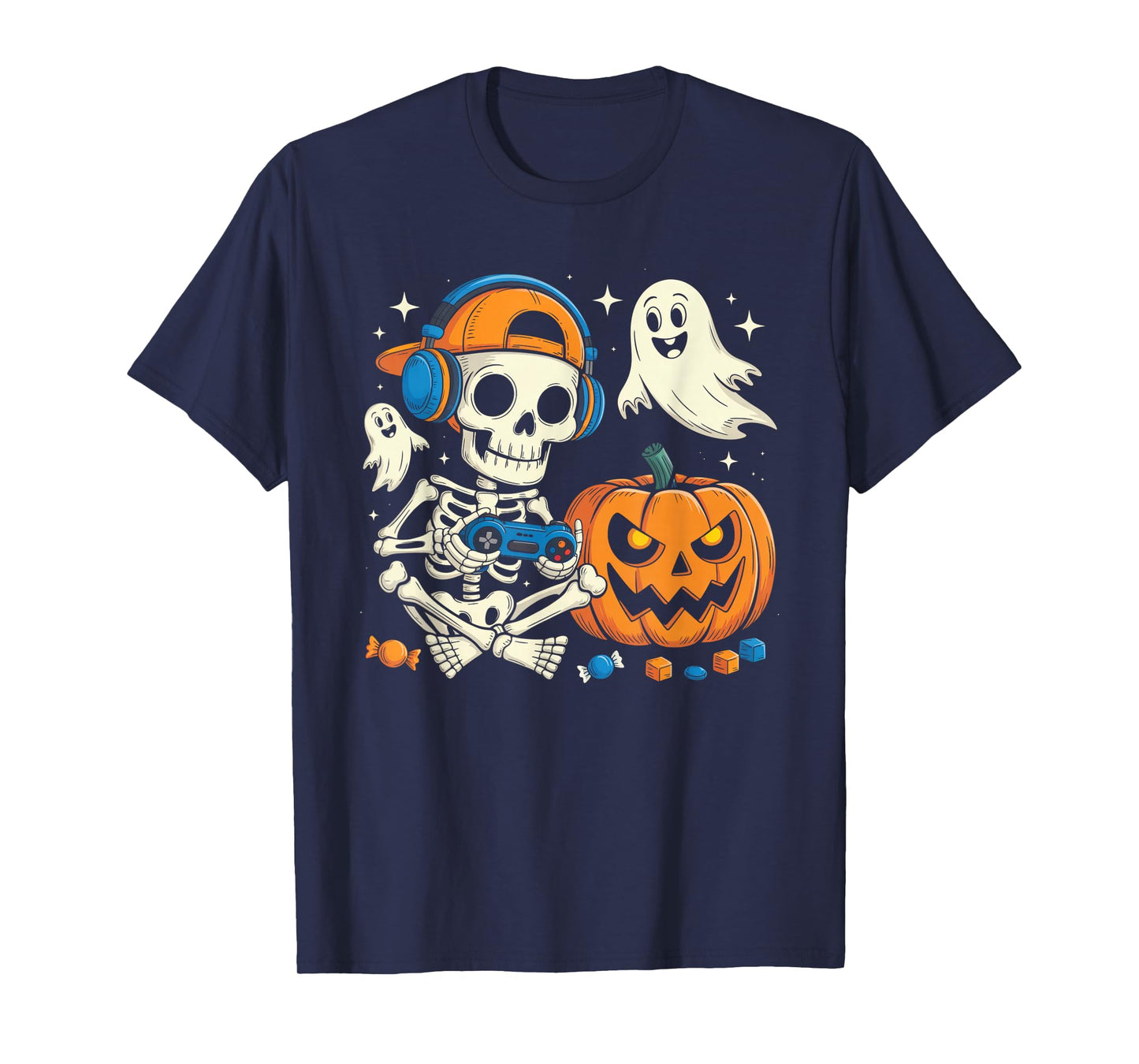 Halloween Shirts Cool Teen Boy Skeleton Gaming Men Halloween T-Shirt