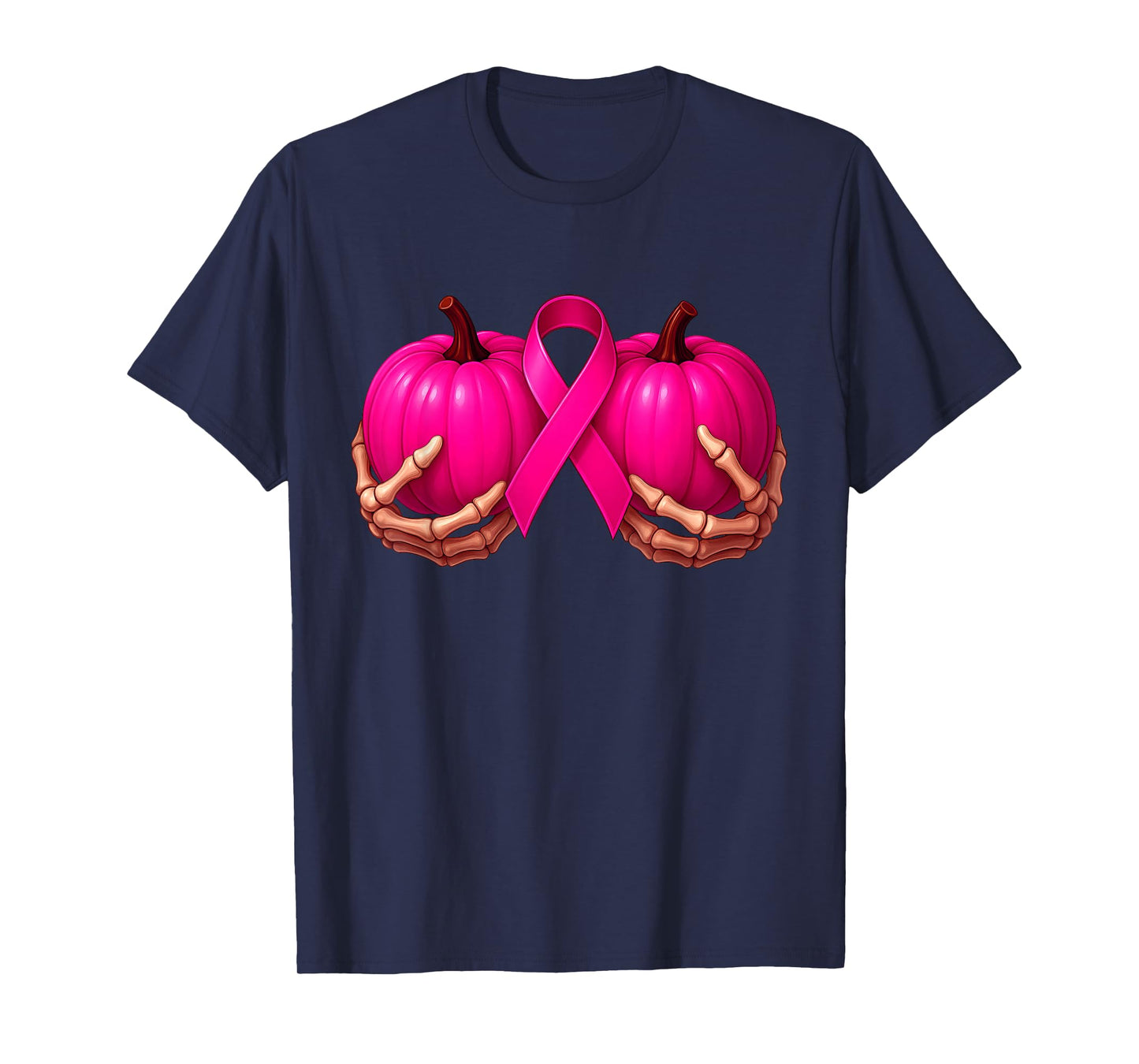 Skeleton Hands Holding Pumpkins Bra Breast Cancer Awareness T-Shirt