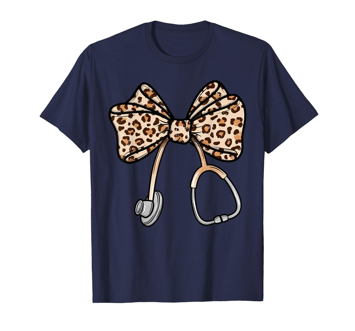 Vintage Leopard Coquette Bow Stethoscope Nursing Assistant T-Shirt