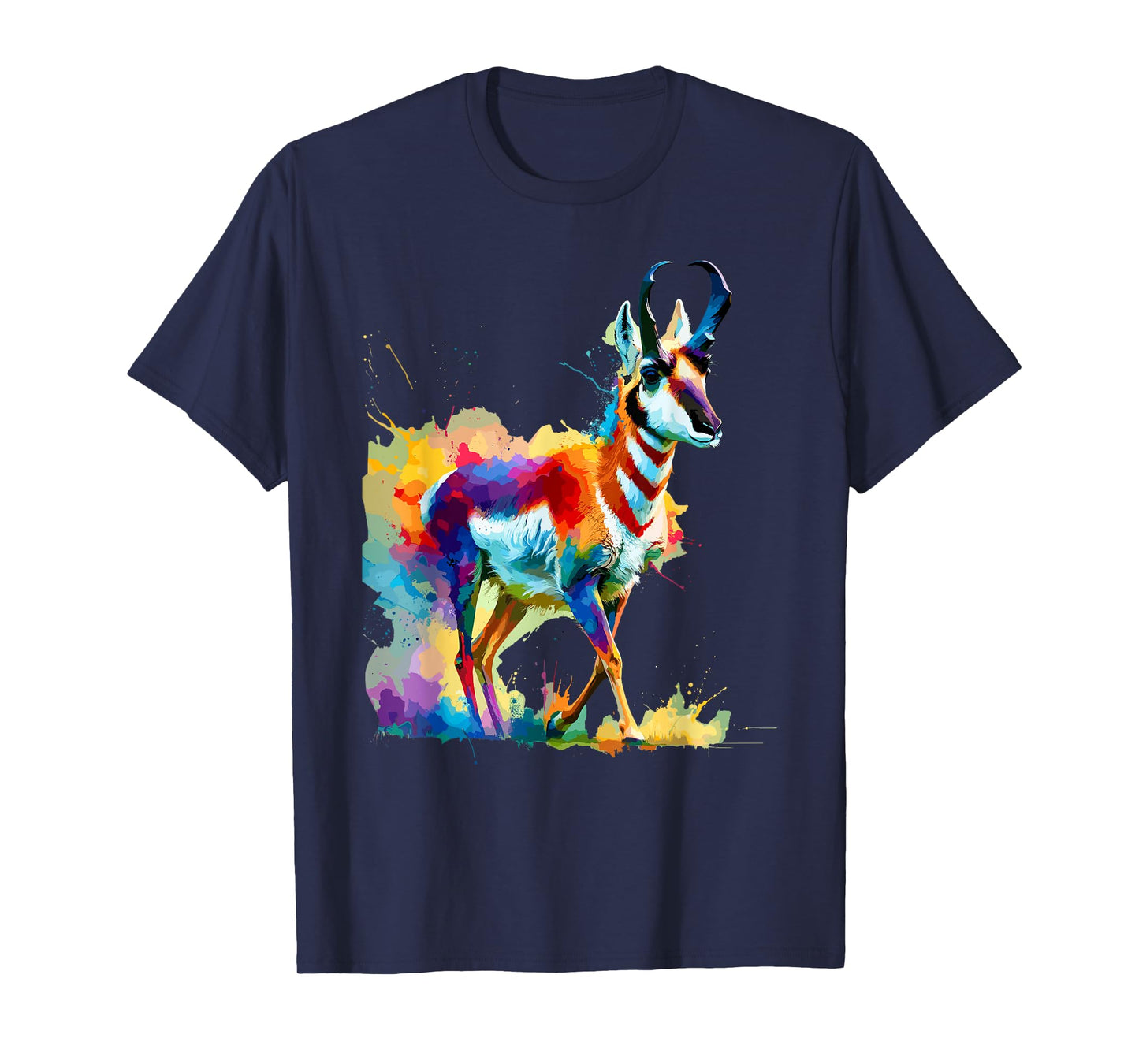 Colorful Splash Art Pronghorn American Antelope Pronghorns T-Shirt