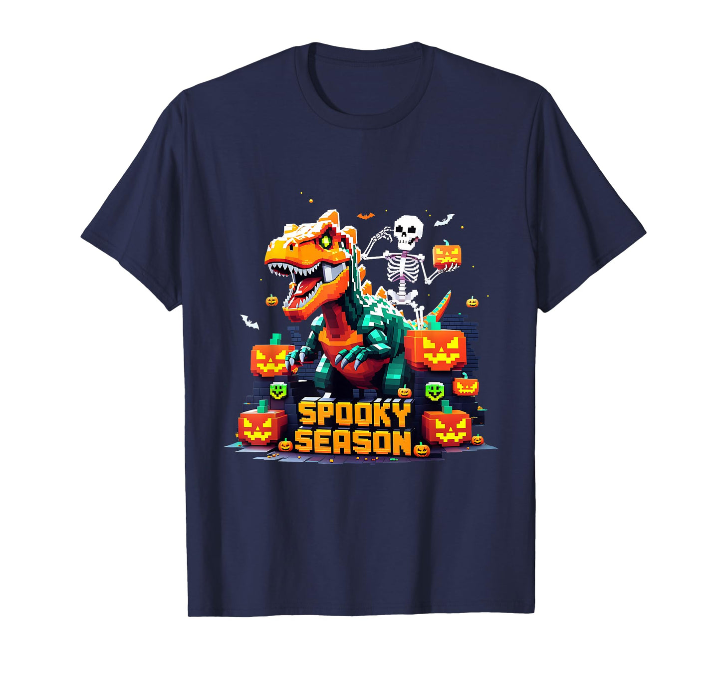 Spooky Season Pixel Skeleton Dinosaur Gift T-Shirt
