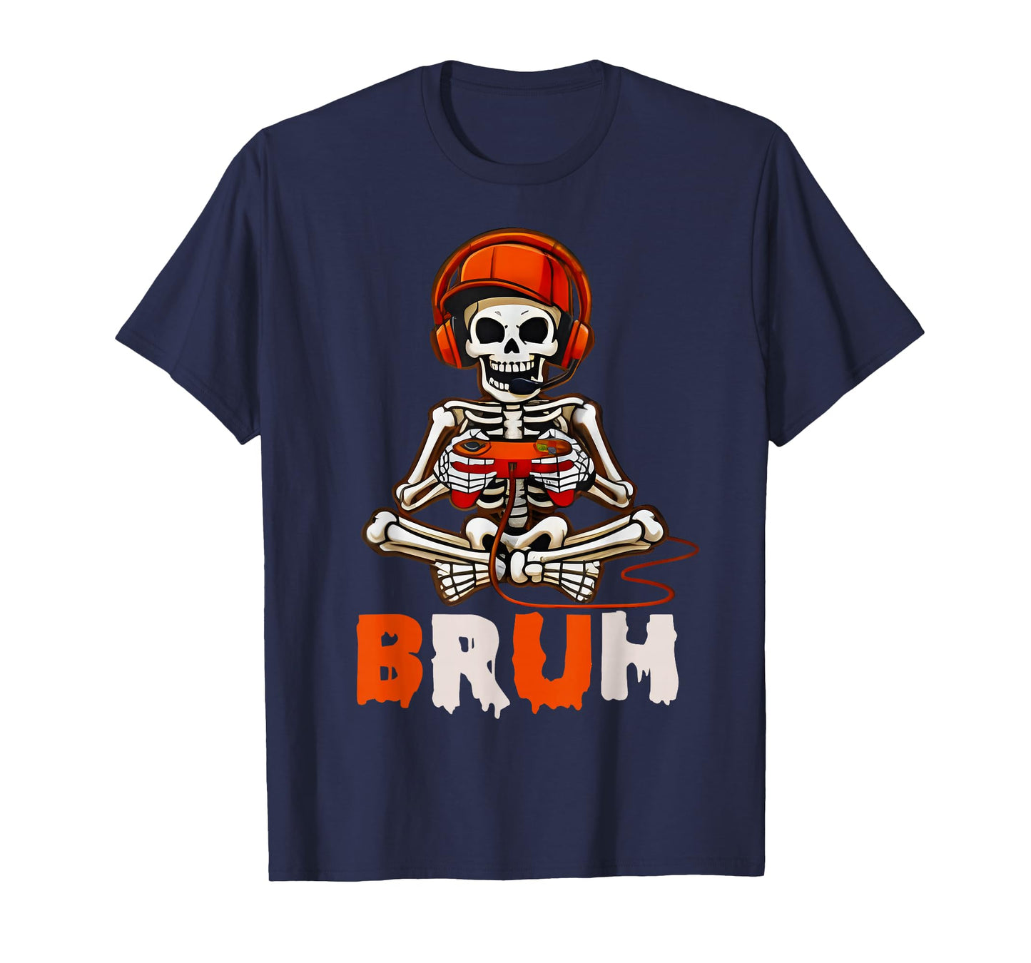 Bruh Halloween Boys Kids Gamer Mens Skeleton Video Gaming T-Shirt