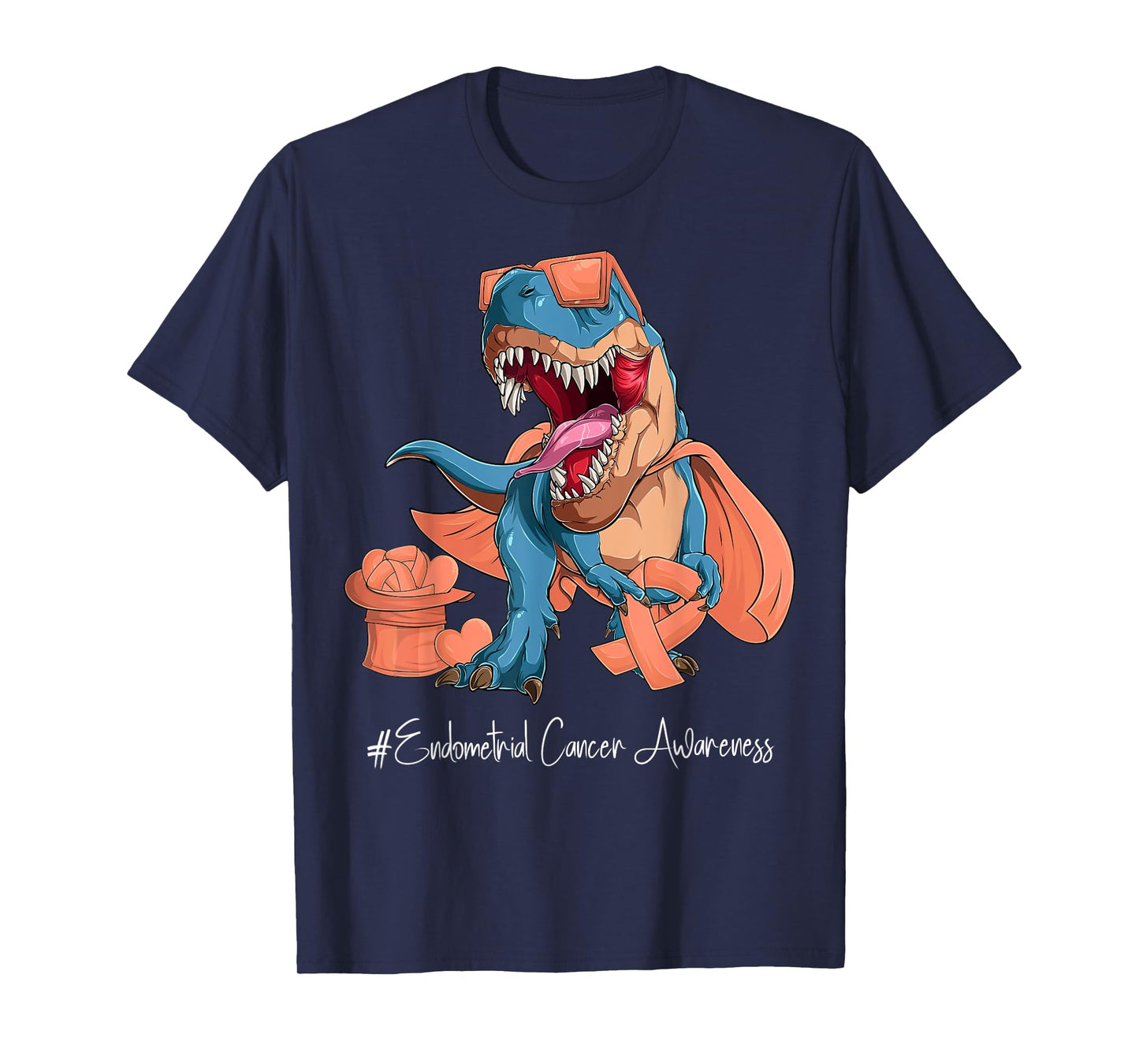 Endometrial Cancer Awareness Month Peach Ribbon Trex T-Shirt