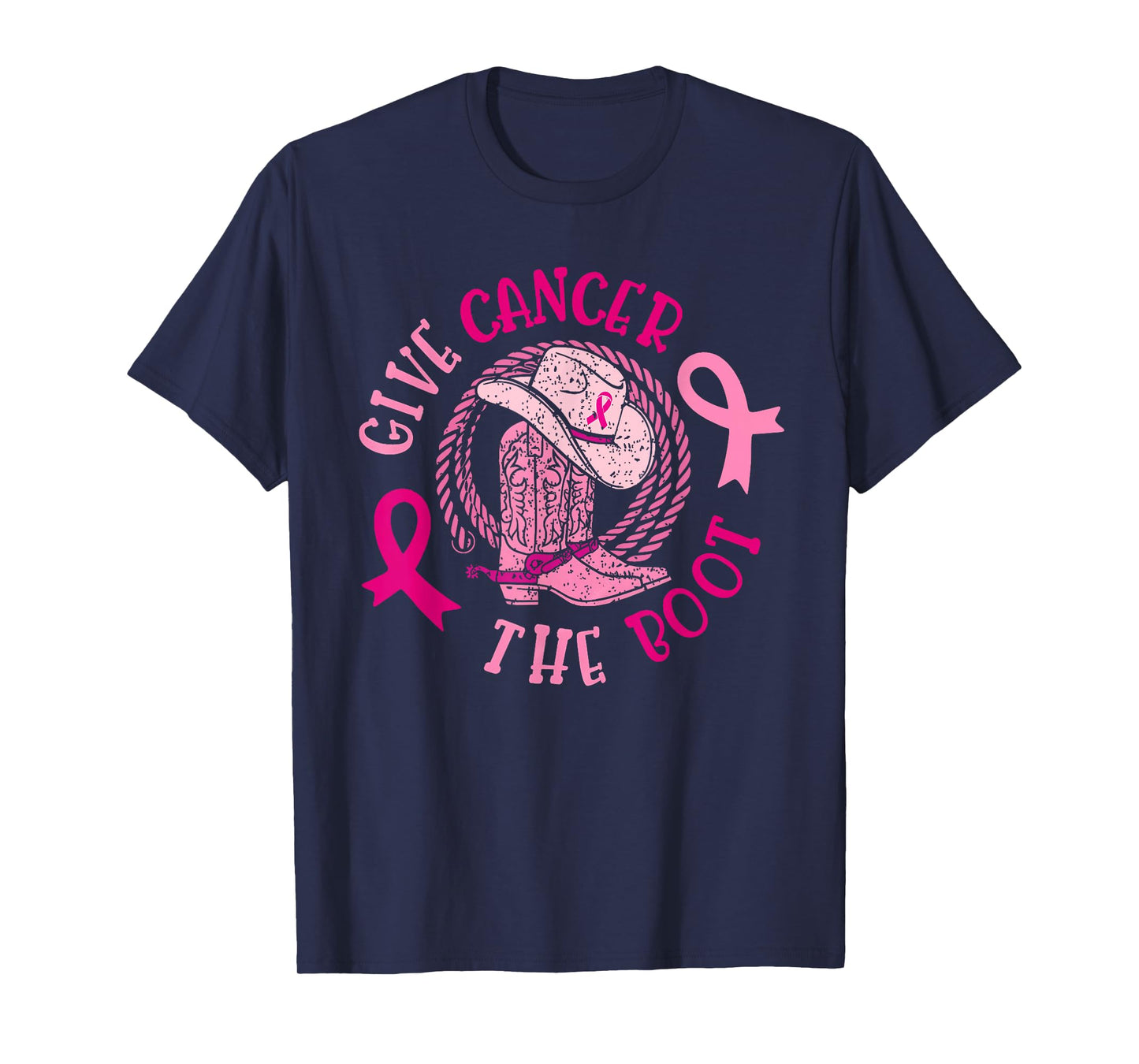 Give Breast Cancer The Boot Cowgirl Cancer Awareness Ribbon T-Shirt