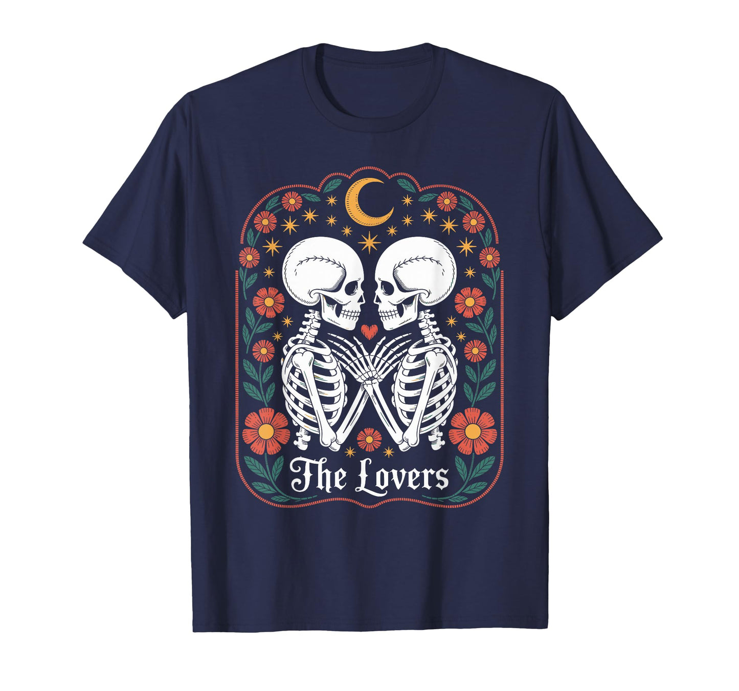 Gothic Lovers Skeleton Tarot Card Halloween Skull Couple T-Shirt