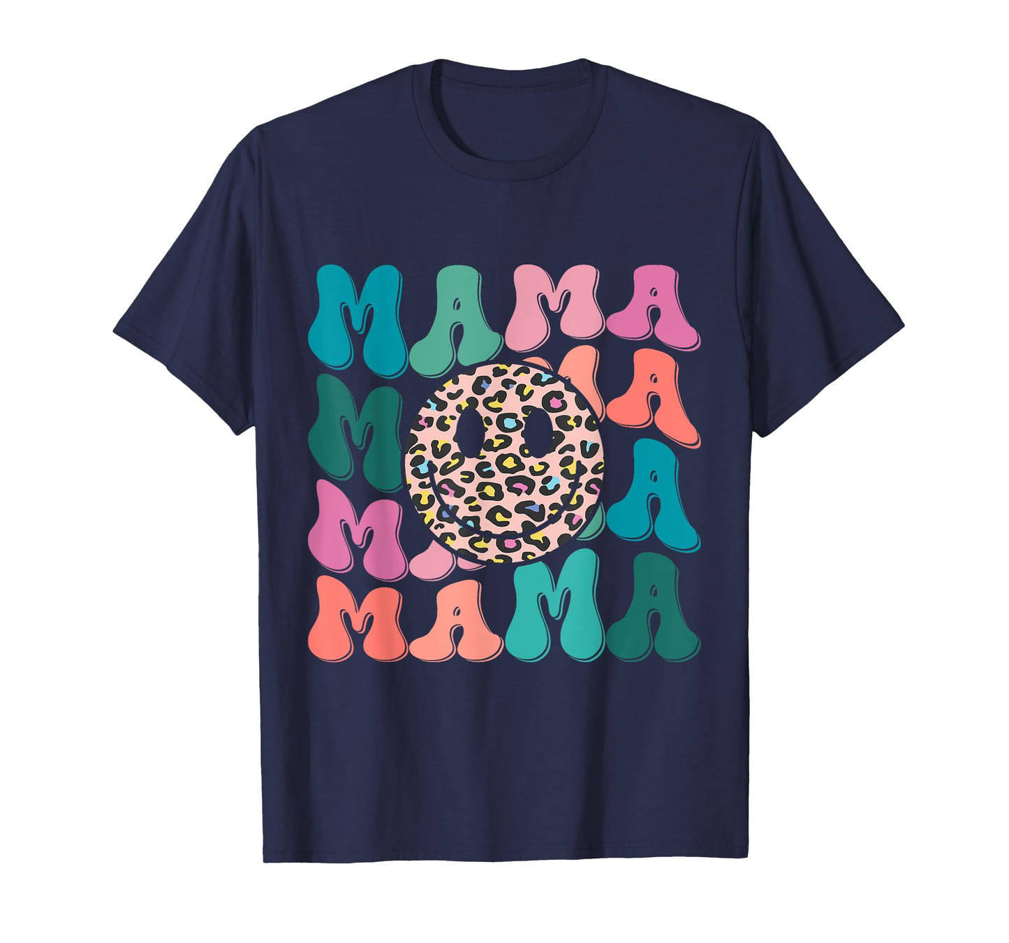Retro Leopard Mama Groovy Face Trendy New Mom T-Shirt