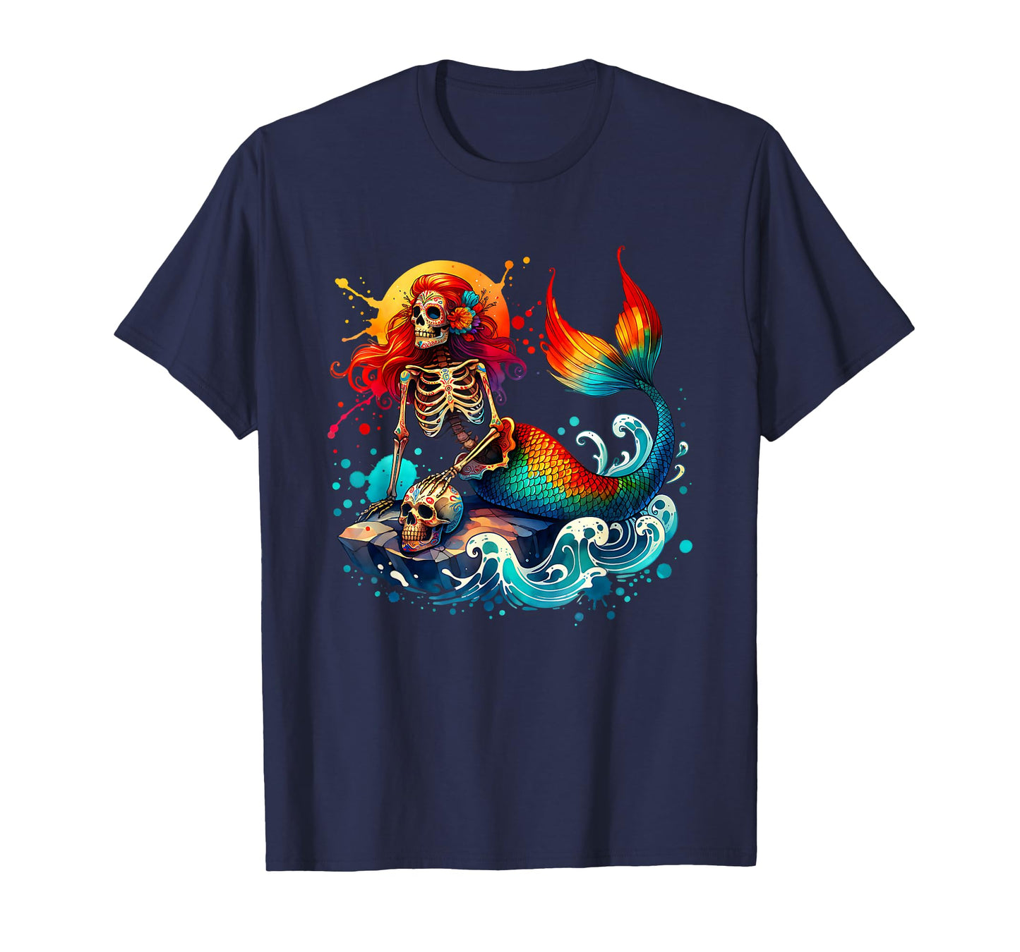 Mermaid Skull Ocean Wave Siren Skeleton Sea T-Shirt