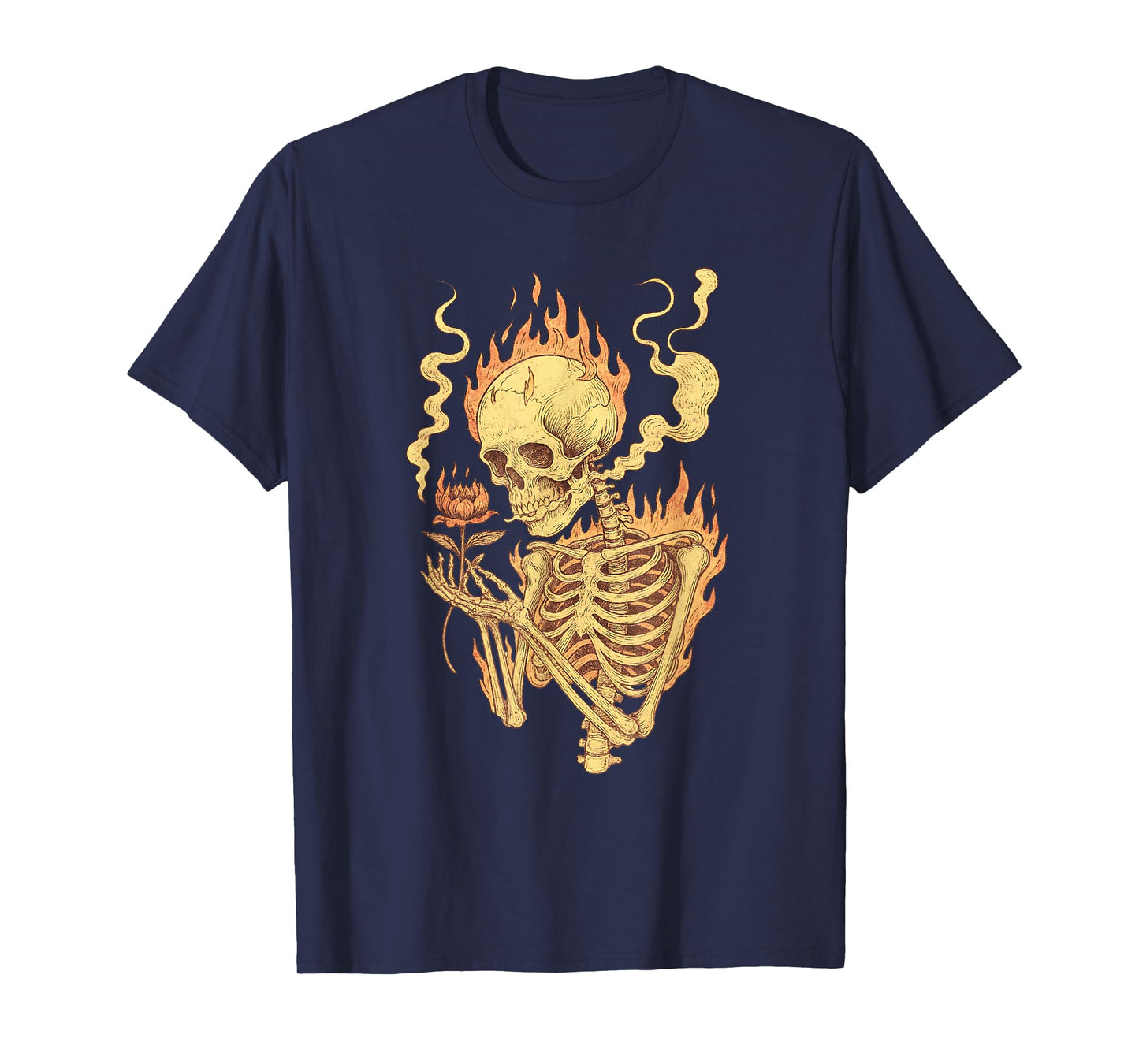 Skeleton Flower Flames Sad Goth Vintage Halloween Aesthetic T-Shirt