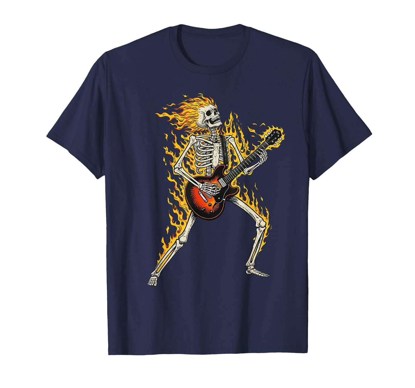 Flaming Skeleton Guitarist Punk Rock Halloween for Men Women T-Shirt