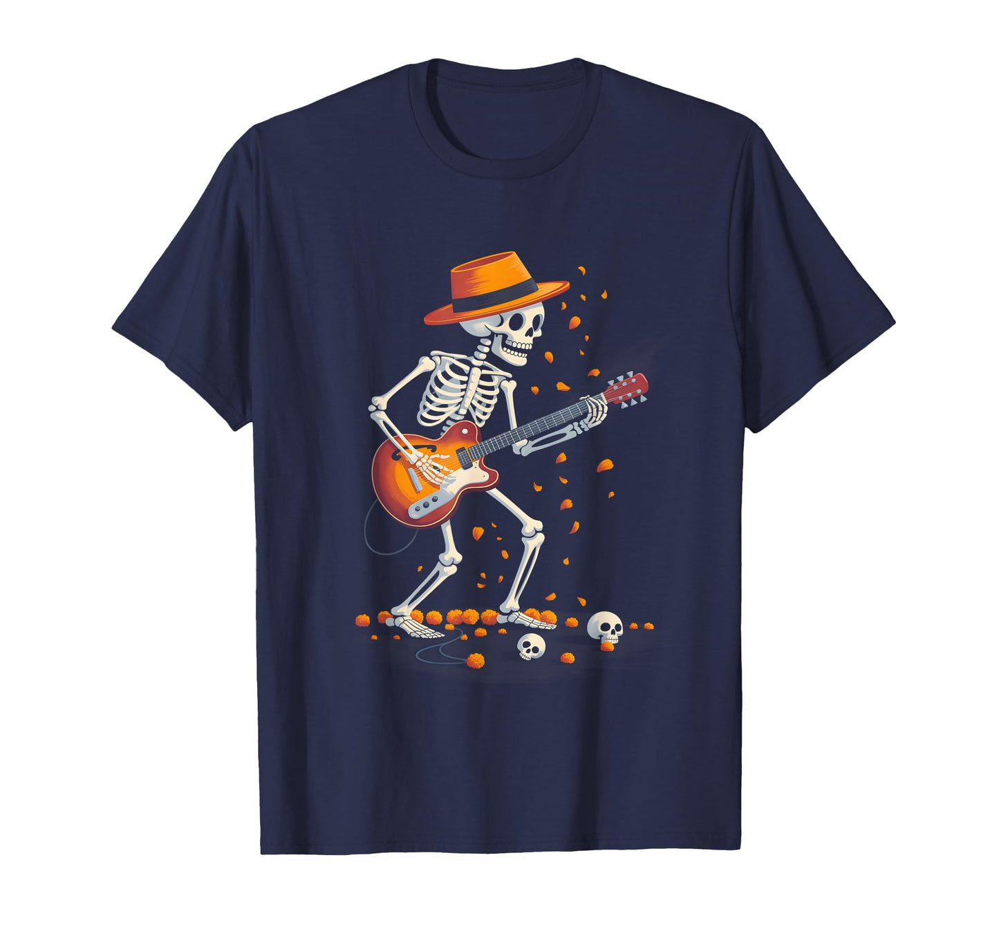 Skeleton Playing Electric Guitar Rock Halloween Boys Men T-Shirt
