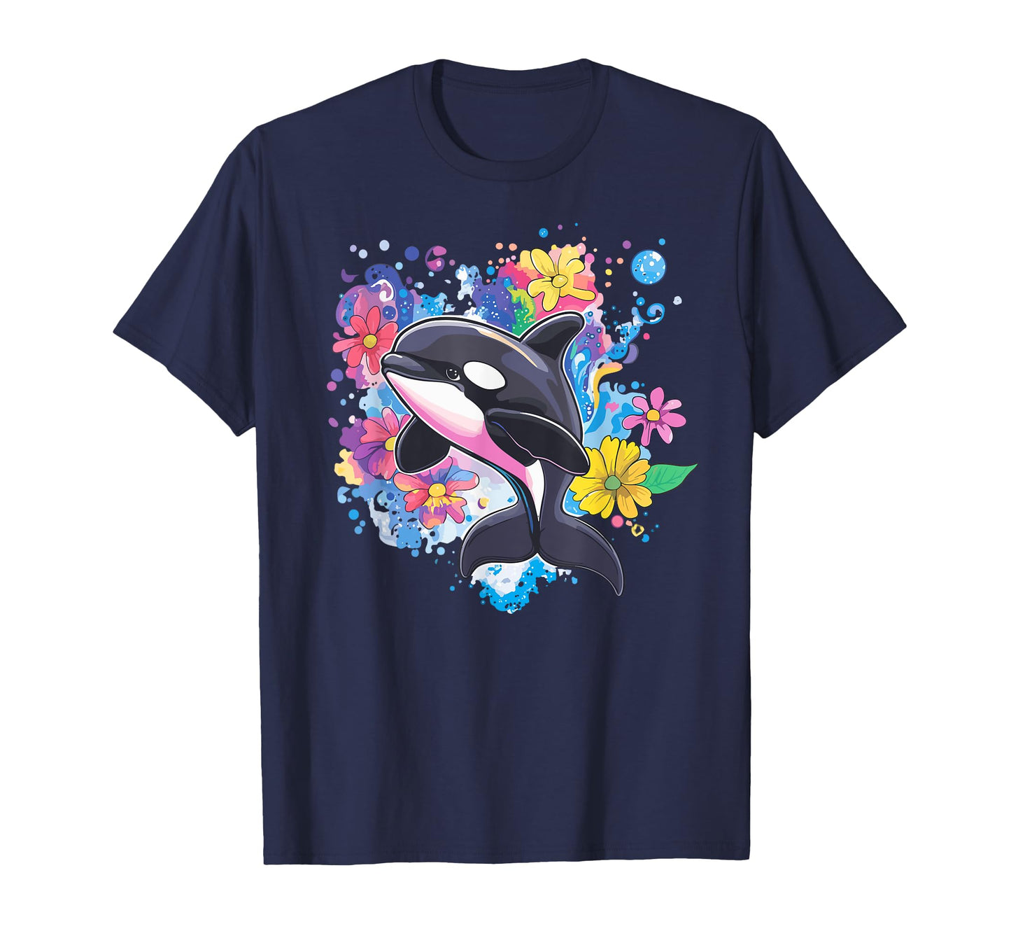 Orca Surrounded By Vibrant Blooms T-Shirt