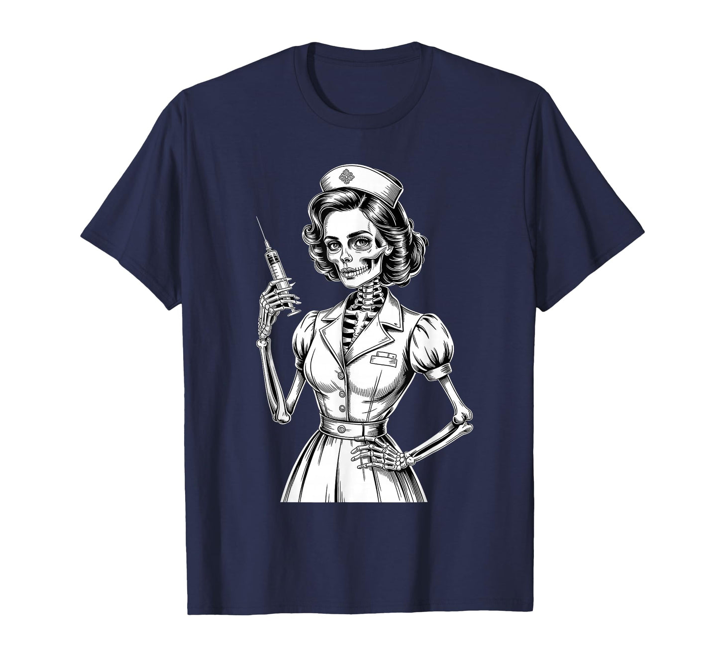 Halloween Vintage Skeleton Nurse with Syringe T-Shirt