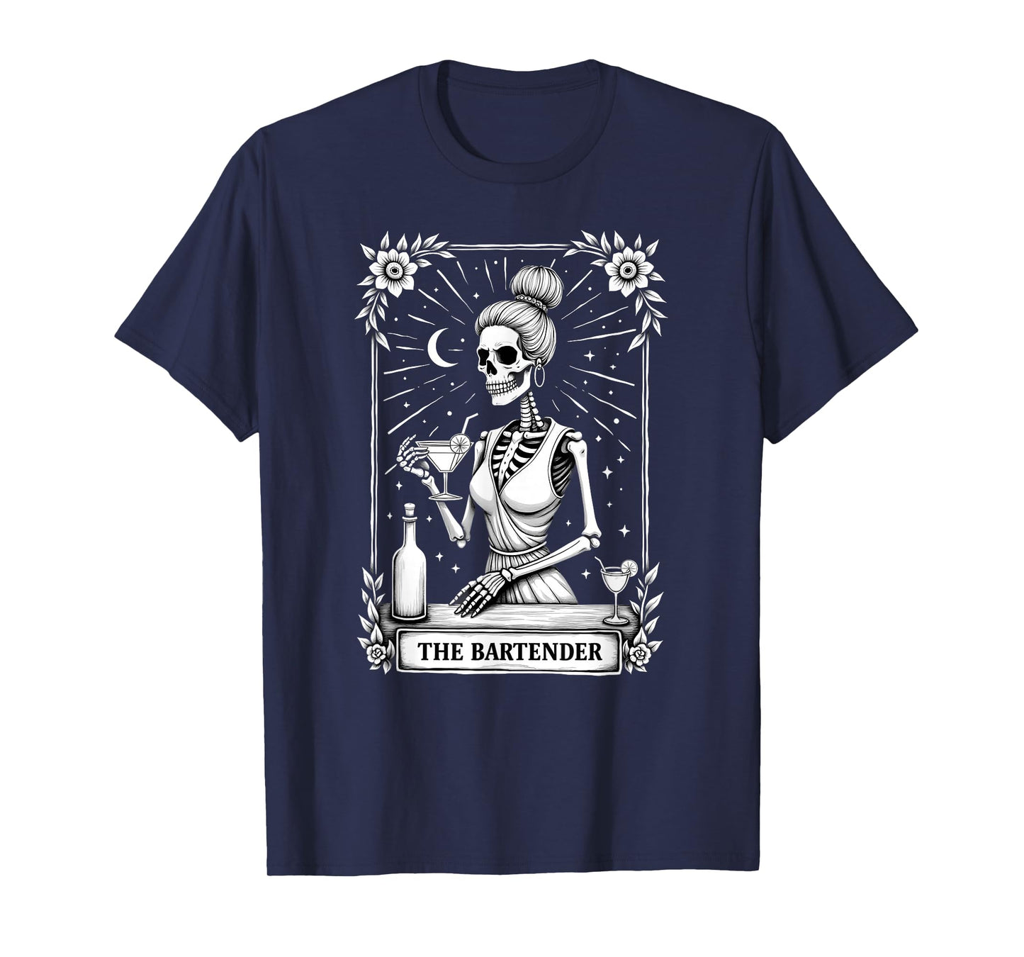 Gothic Tarot Card Skeleton Cocktail Bartender T-Shirt