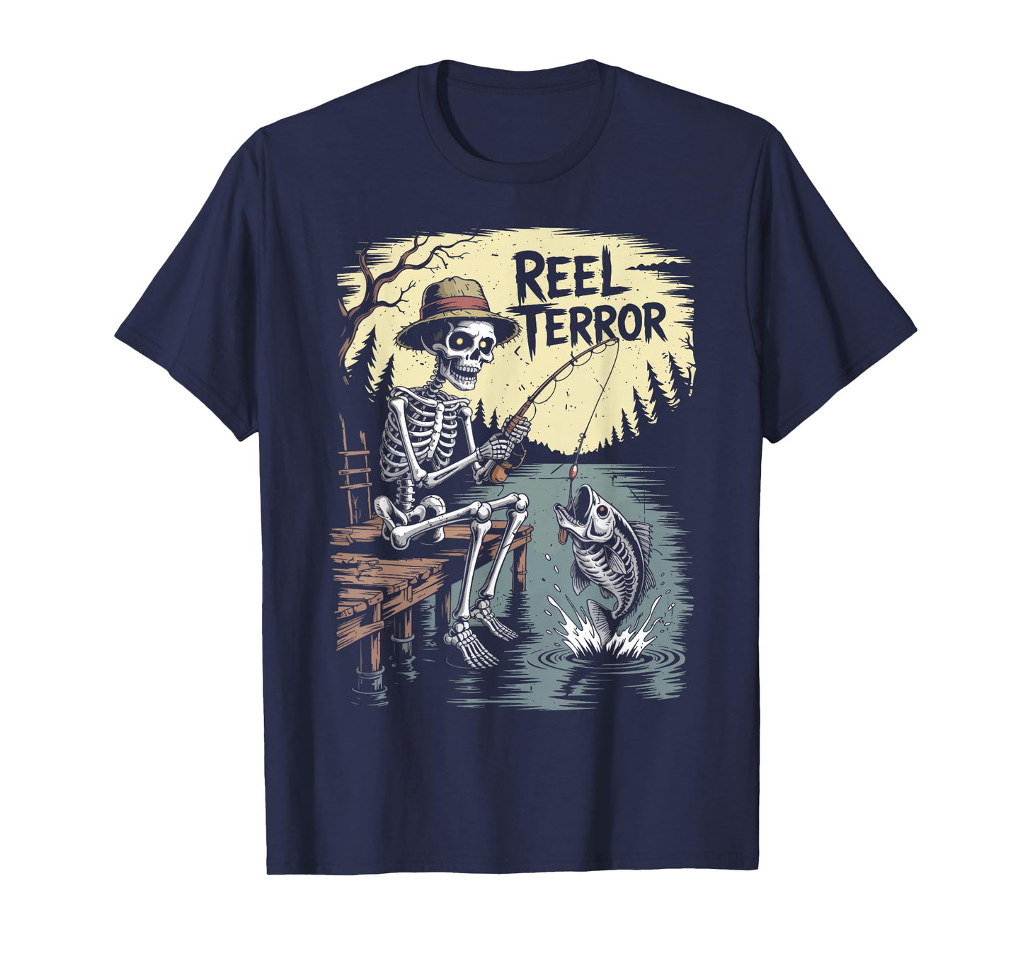 Boys Bass Fishing Skeleton Halloween Funny Fisherman Youth T-Shirt