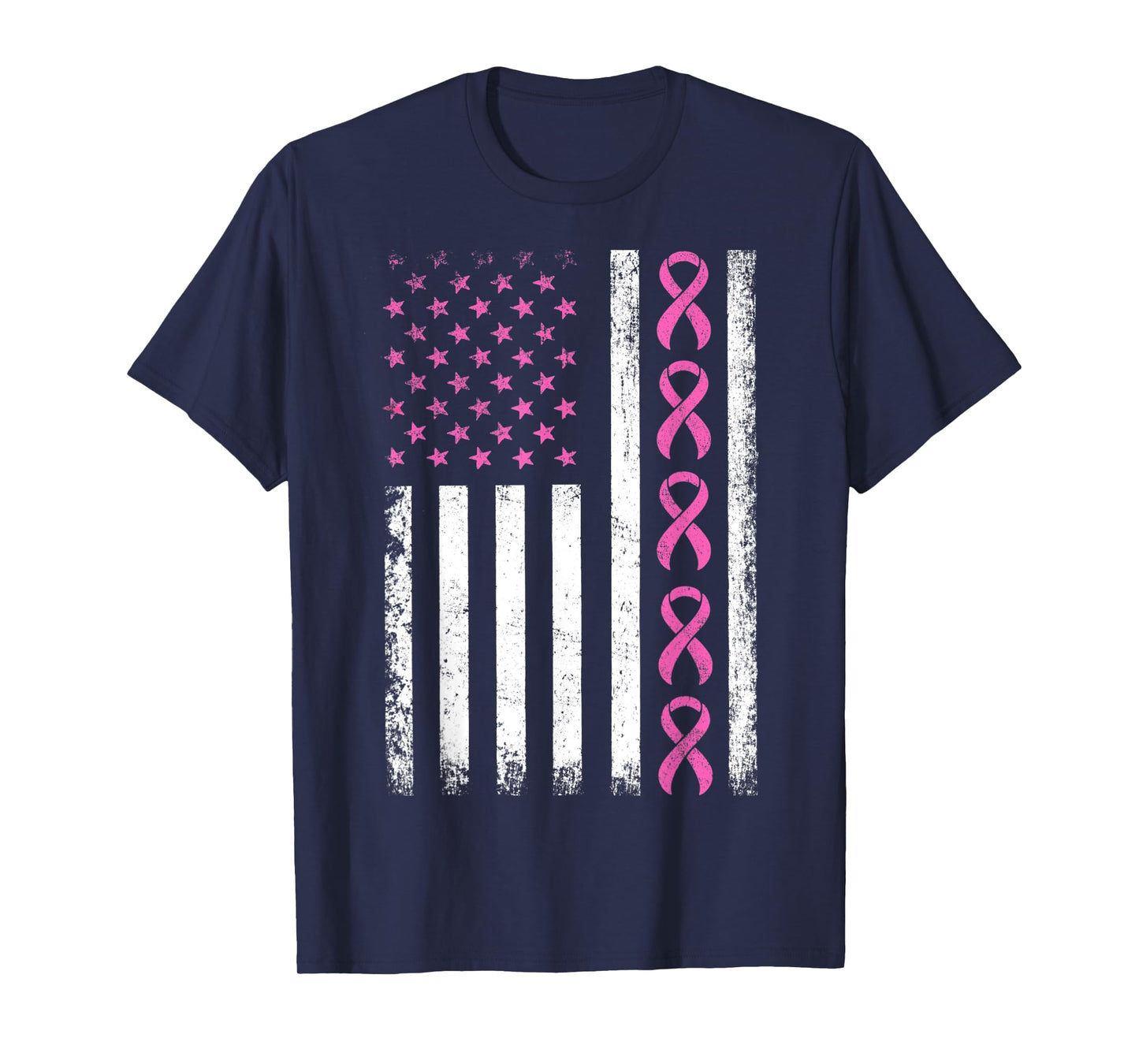 Breast Cancer Awareness T-Shirt American Flag Distressed Women Kids Men T-Shirt