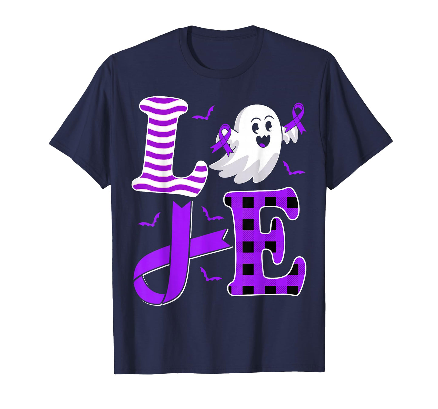 Halloween Pancreatic Cancer Awareness Love Purple Ribbon T-Shirt
