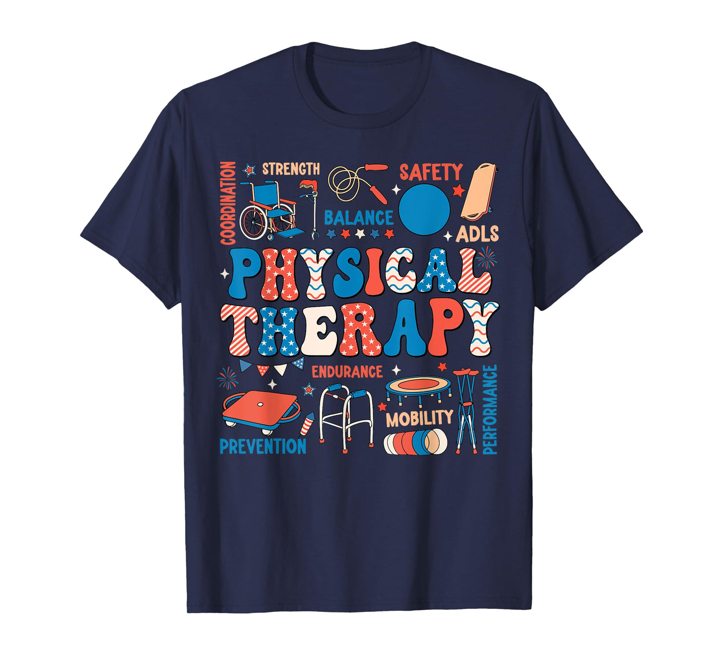 Retro Physical Therapy 4th Of July PT PTA Physical Therapist T-Shirt for Women Men