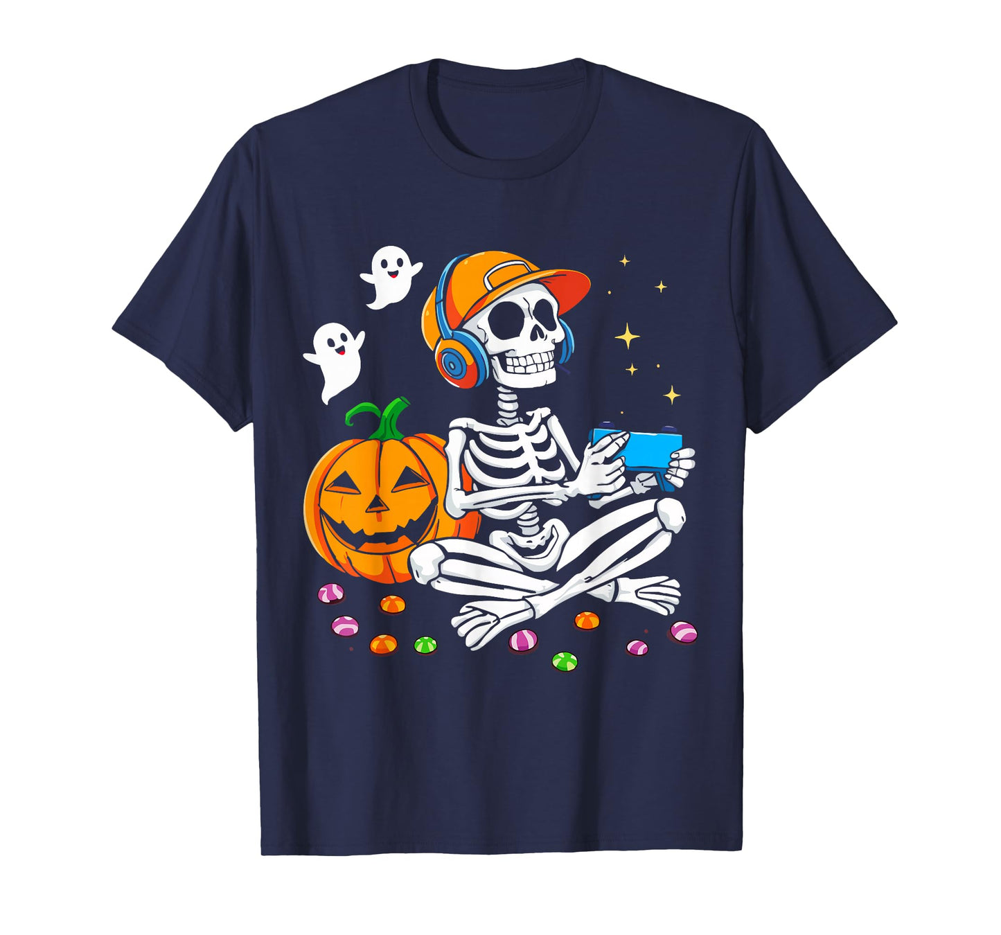 Halloween Skeleton Gamer Video Cool Gaming Boys Men Kids T-Shirt