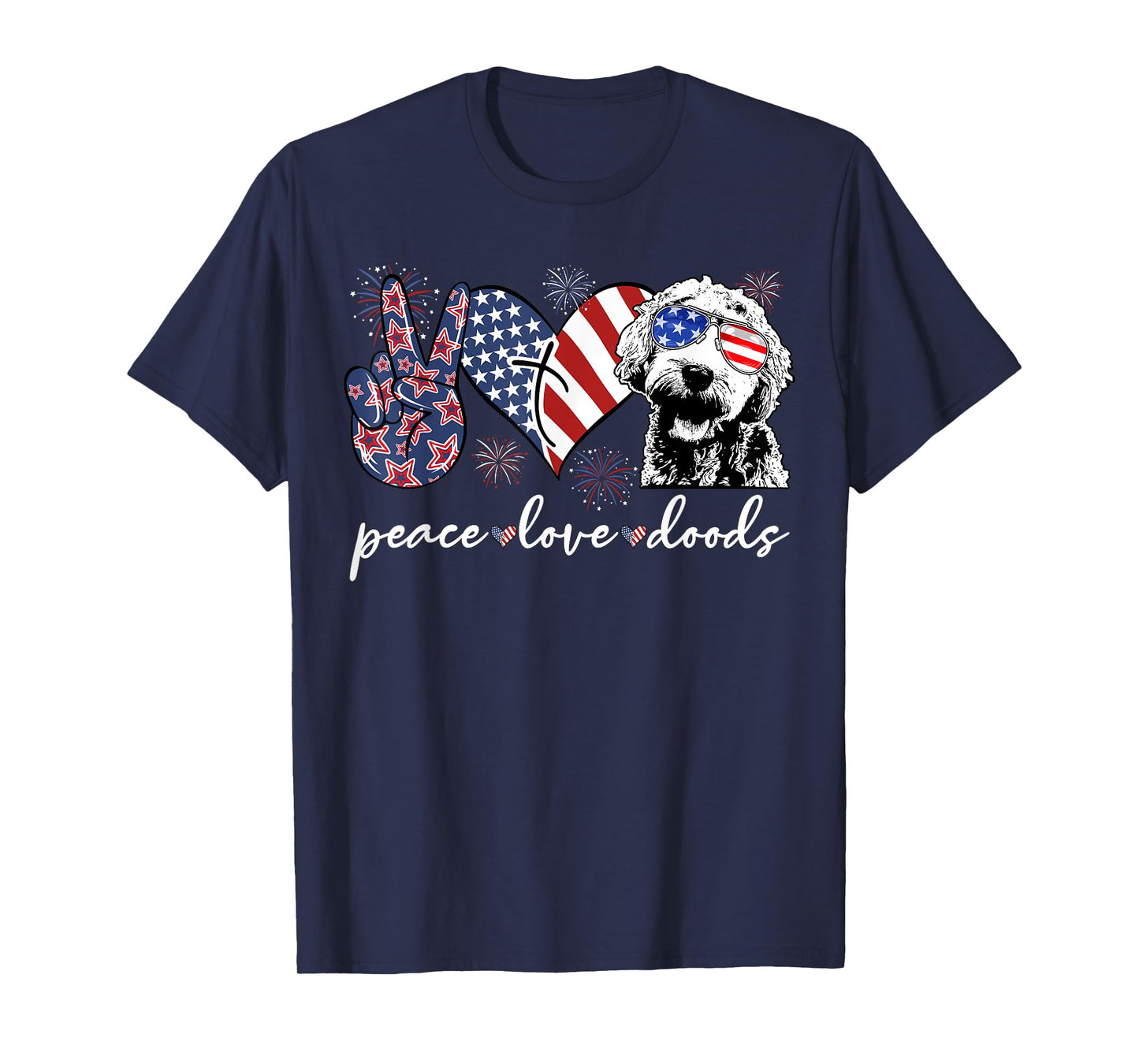 Peace Love Doods Goldendoodle USA Flag Doodle 4th of July T-Shirt for Women Men