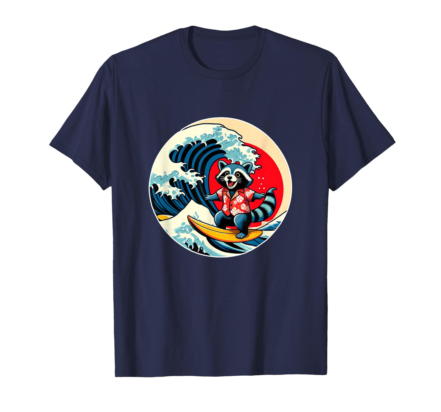 Great Wave Kanagawa Racoon Surfing T-Shirt