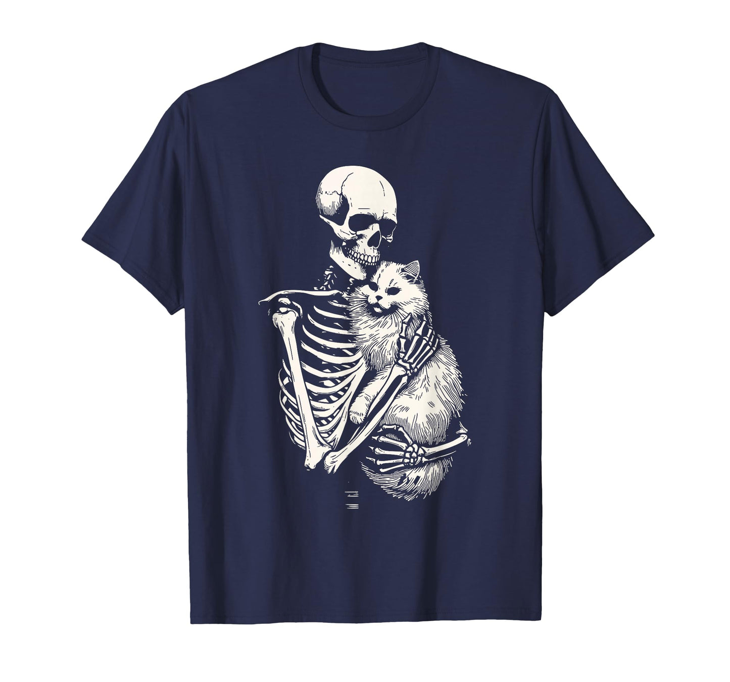 Skeleton Holding Cat Halloween Cat Lover Cat Mom Dad T-Shirt