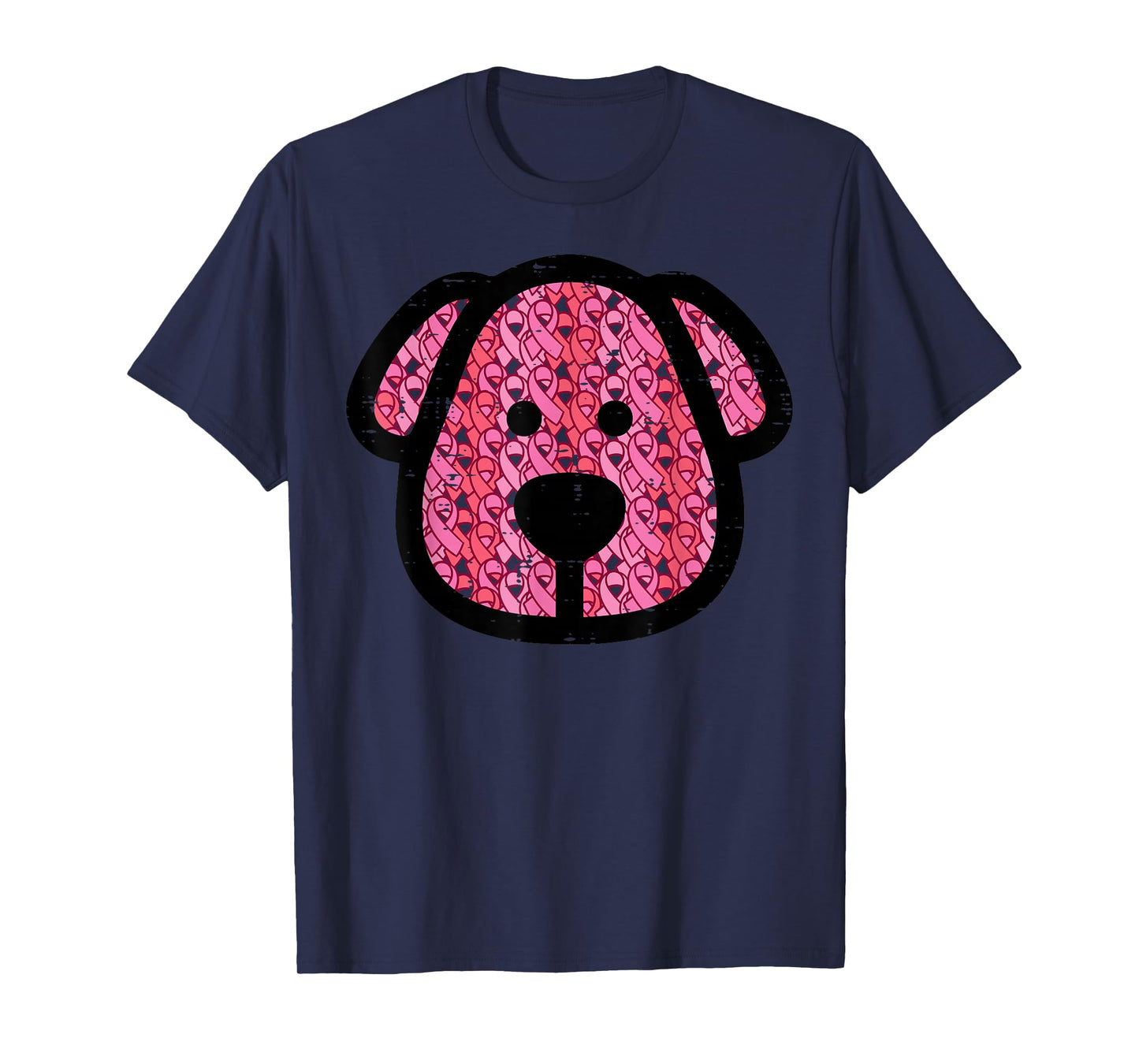 Breast Cancer Dog Face Pink Ribbons Awareness Women Kids Men T-Shirt