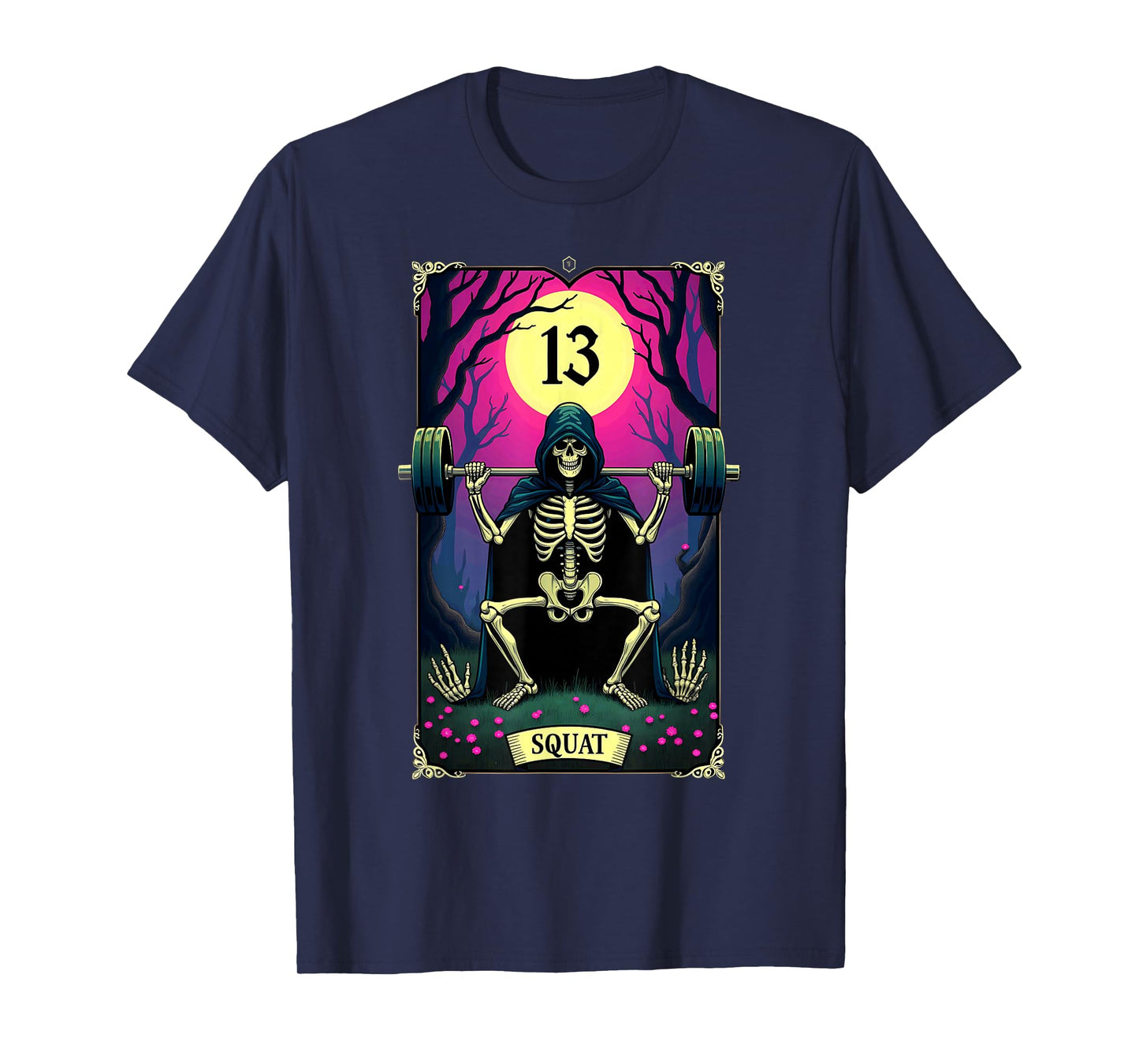 Gothic Tarot Card Skeleton Squat Weightlifting T-Shirt