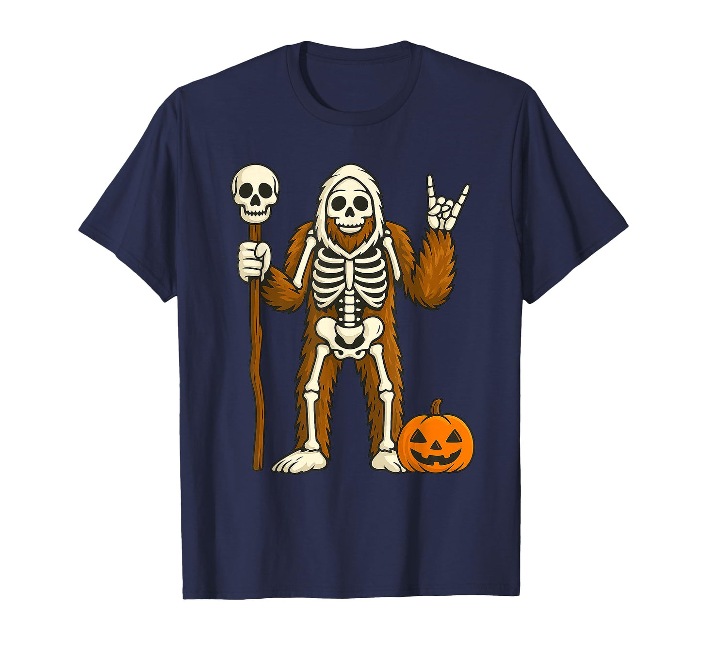 Halloween Skeleton Bigfoot Rock Pumpkin Skull Men Boys T-Shirt