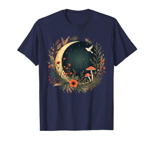 Aesthetic Cottagecore Botanical Moon Mushrooms Gardening T-Shirt