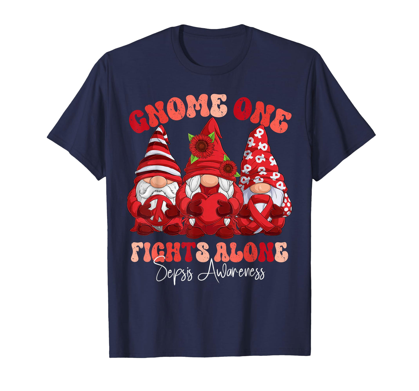 Sepsis Awareness Month Red Ribbon Gnomies T-Shirt