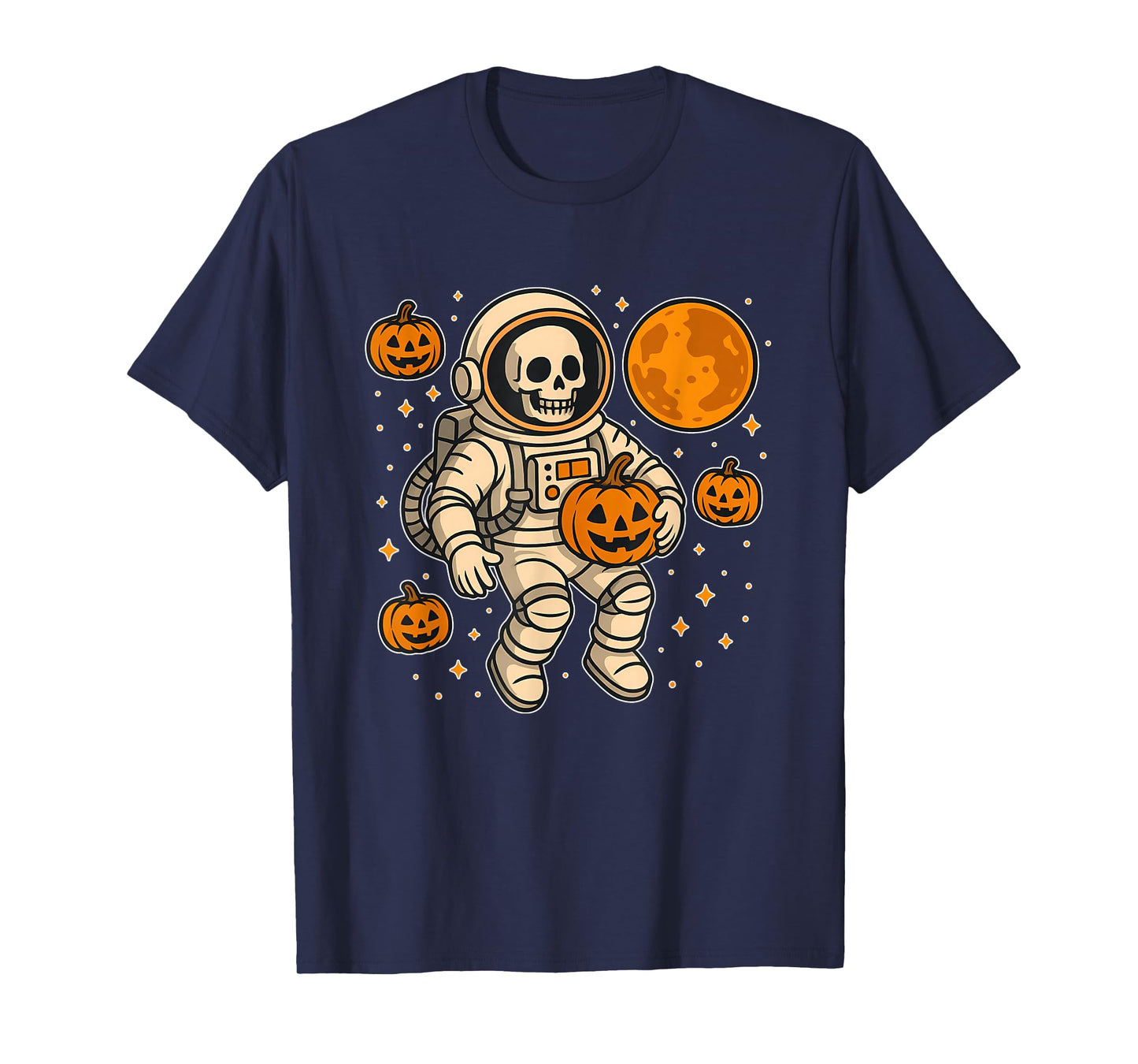 Astronaut Skeleton with Pumpkins in Space T-Shirt