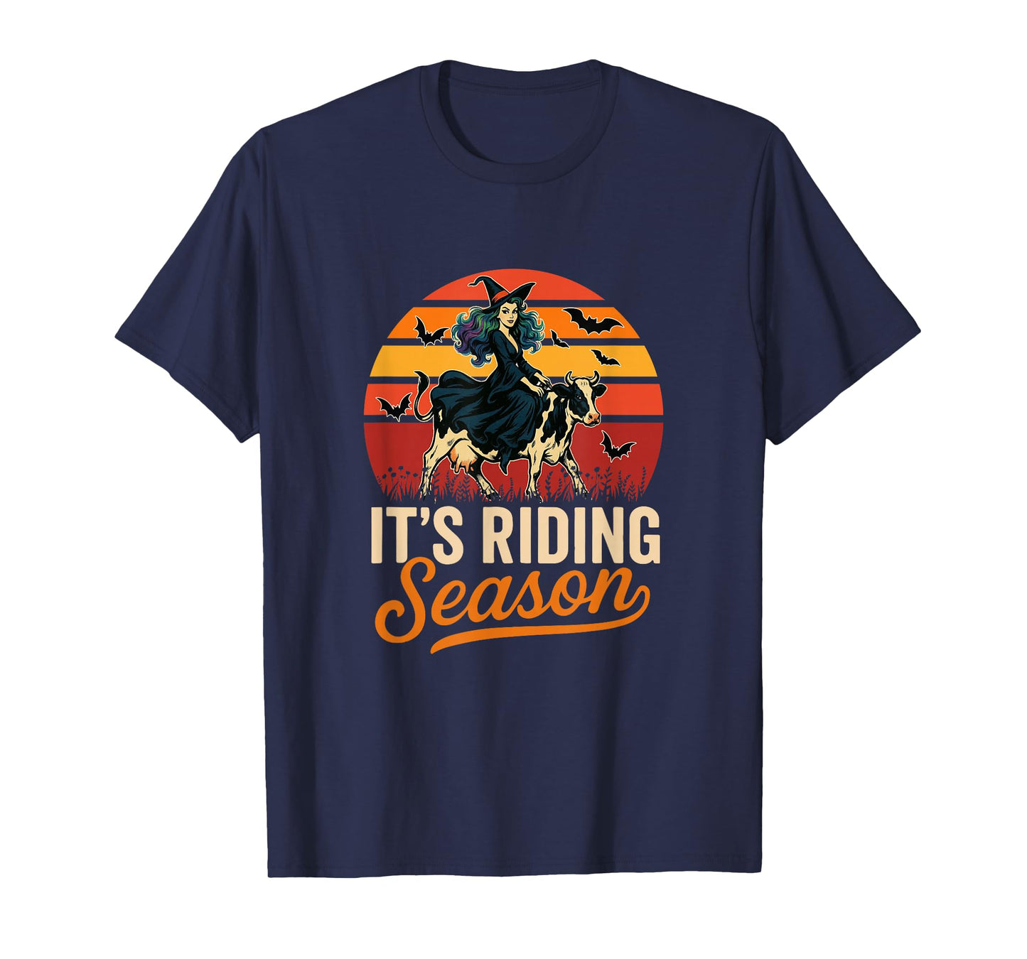 Vintage It's Riding Funny Season Halloween Witch Riding Cow T-Shirt