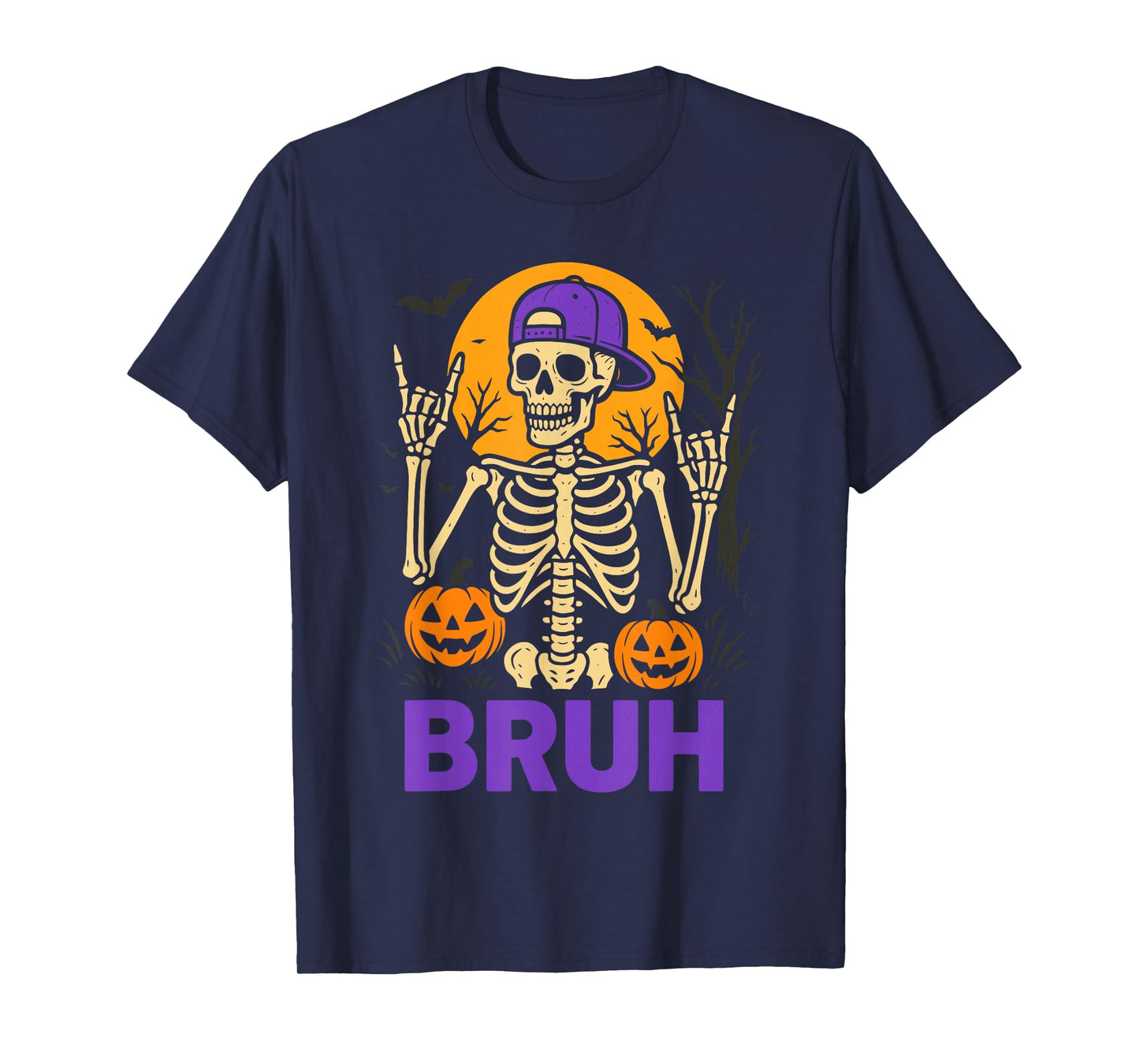 Bruh Skeleton Costume Kids, Halloween Skeleton Rock Punk T-Shirt