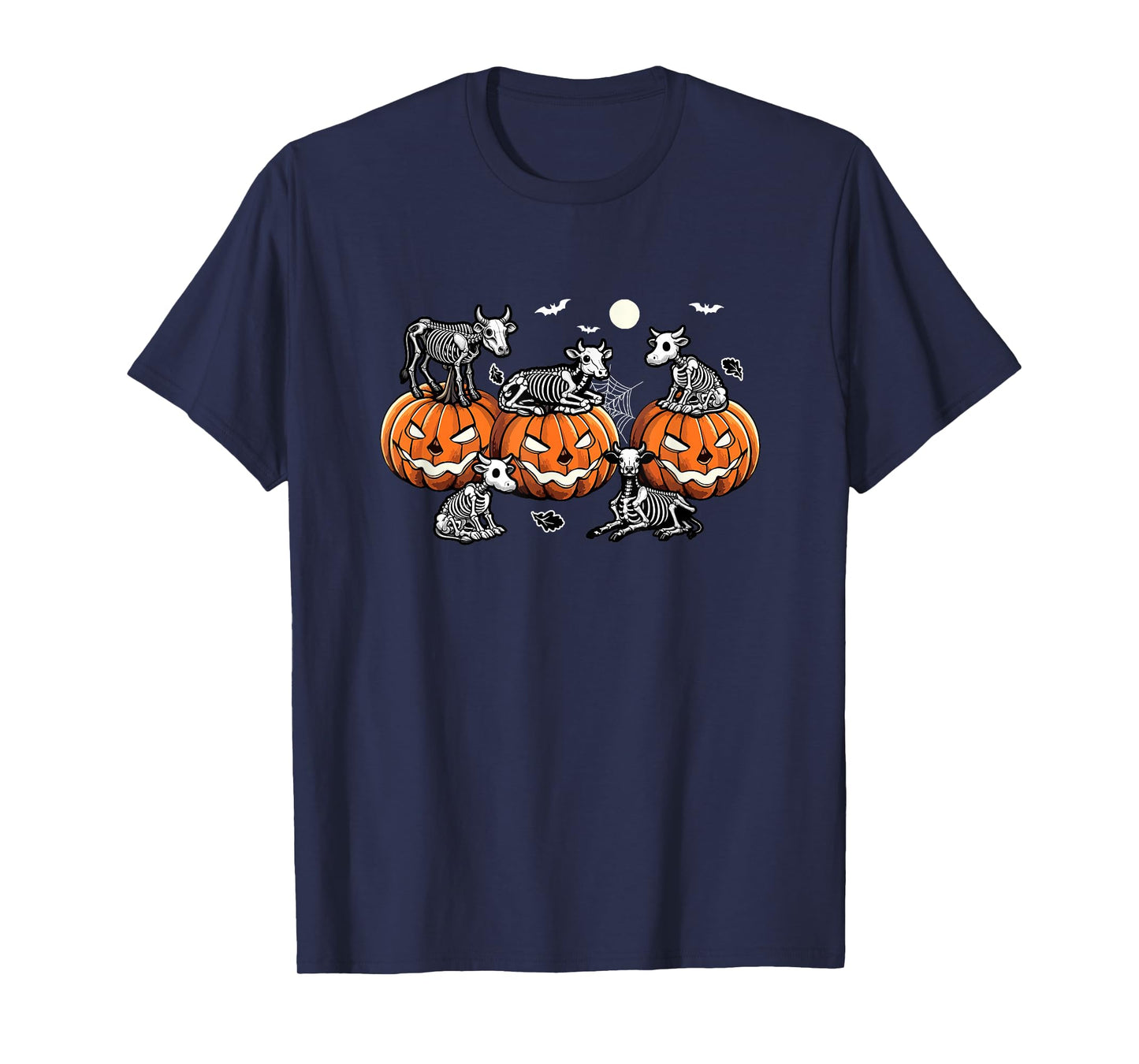 Group Skeleton Cows On Carved Pumpkins Halloween Farmer T-Shirt
