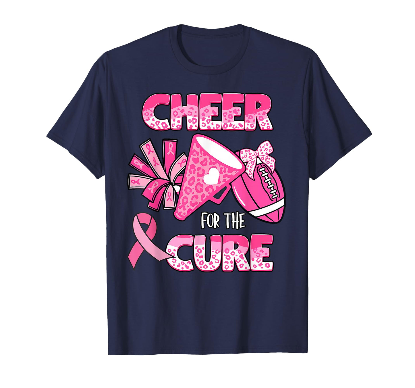 Cheer For The Cure Leopard Cheer Pink Football Women Girls T-Shirt