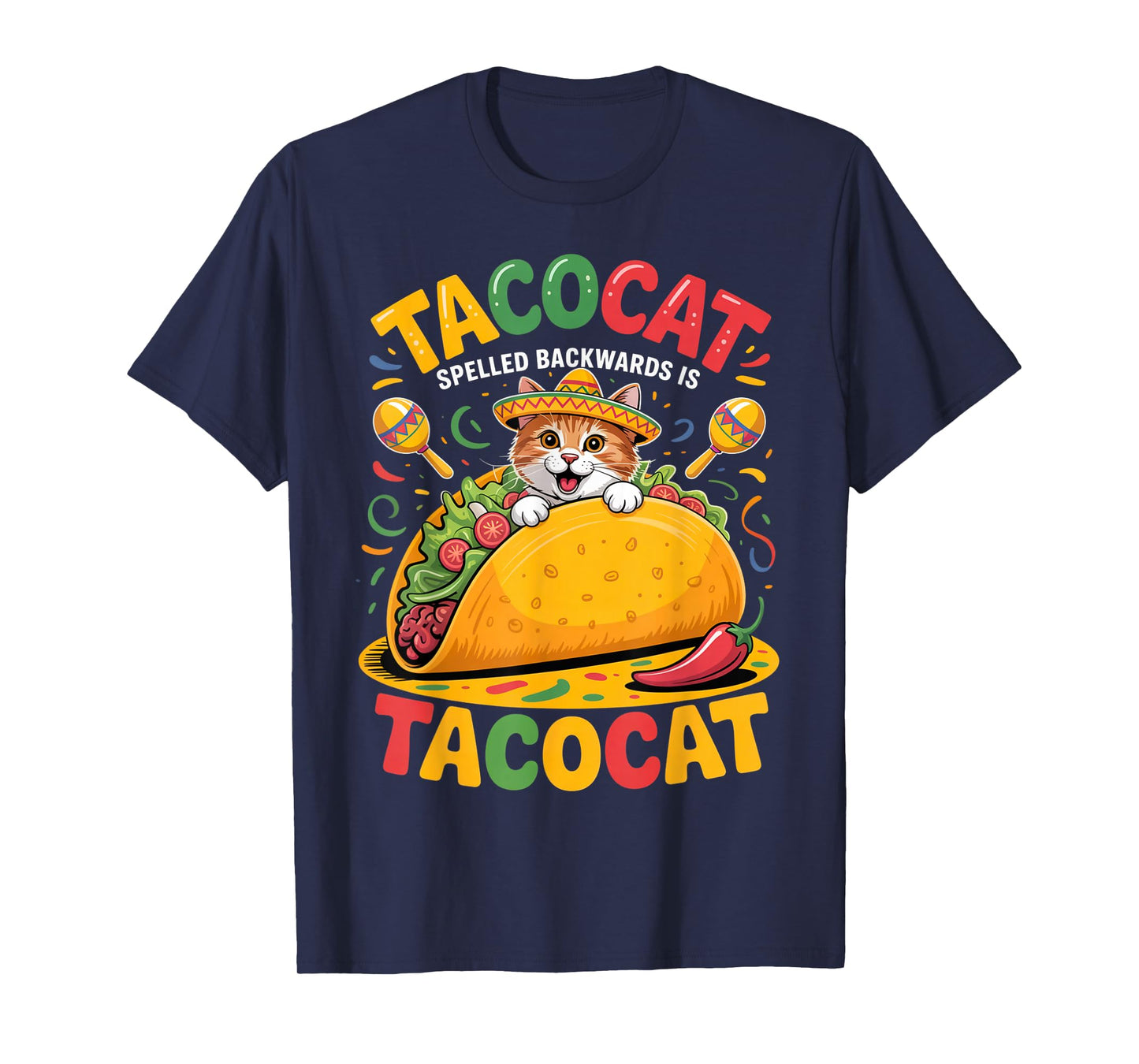 Tacocat Spelled Backwards is Taco Cat Orange Tabby Humor T-Shirt