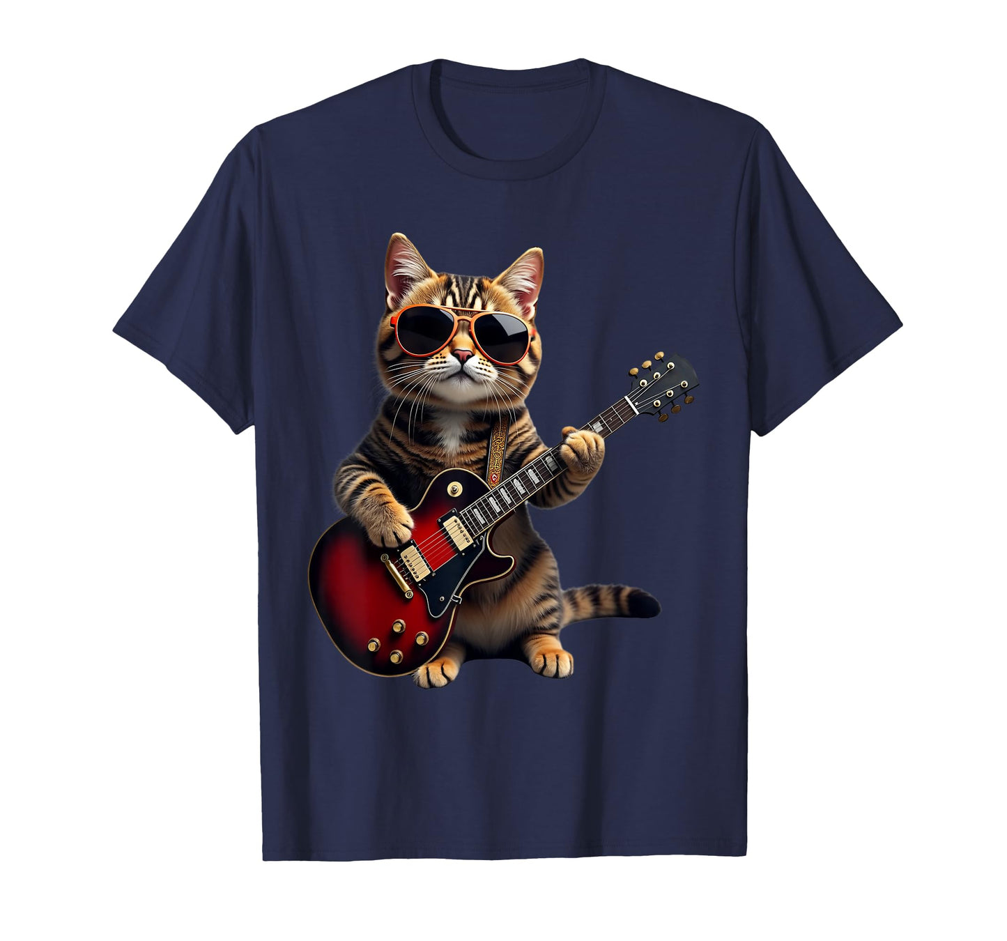 Funny Rock Cat Enthusiast Lover Music Roll Heavy Guitar Cats Men Women Kids T-Shirt