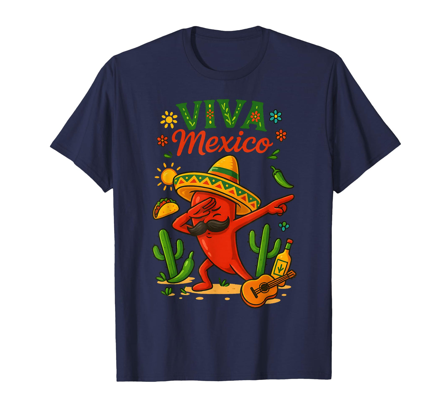 Viva Mexico Dabbing Chili Pepper Colorful Mexican Sombrero T-Shirt