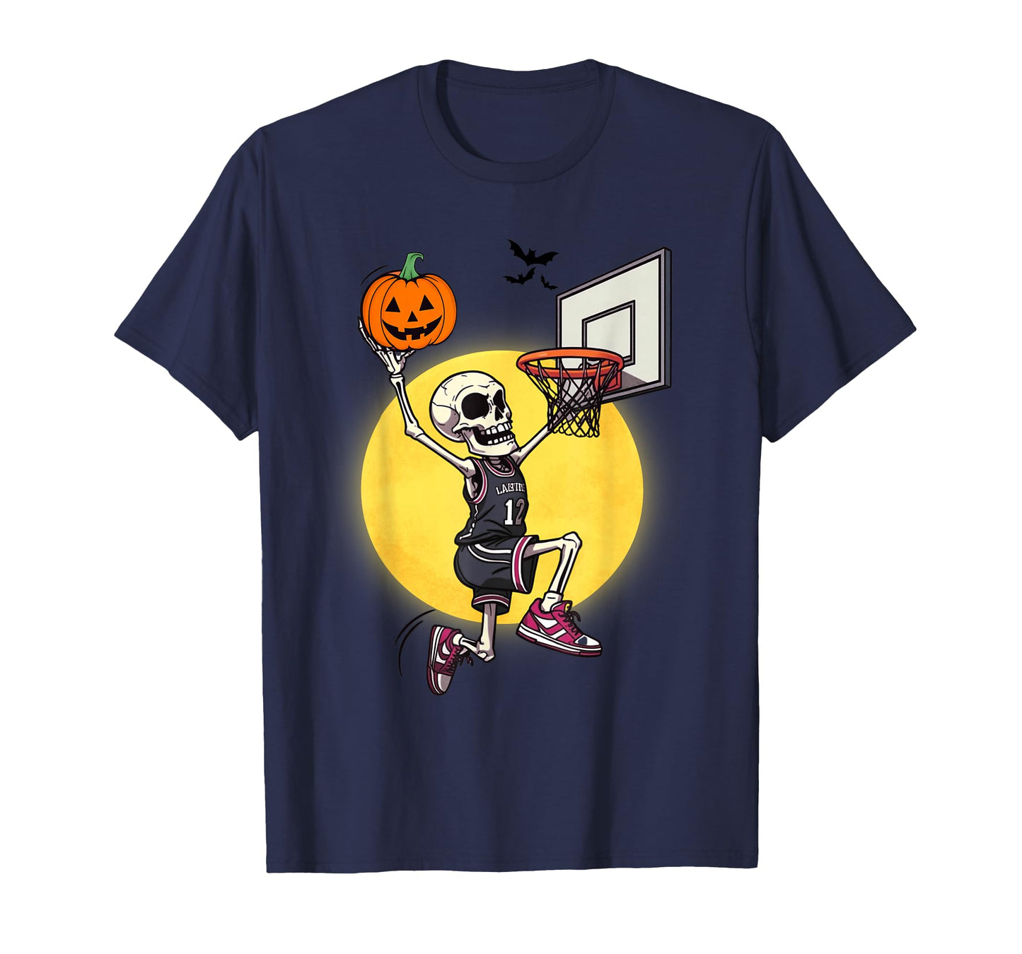Funny Halloween Skeleton Dunking Scary Pumpkin Basketball T-Shirt