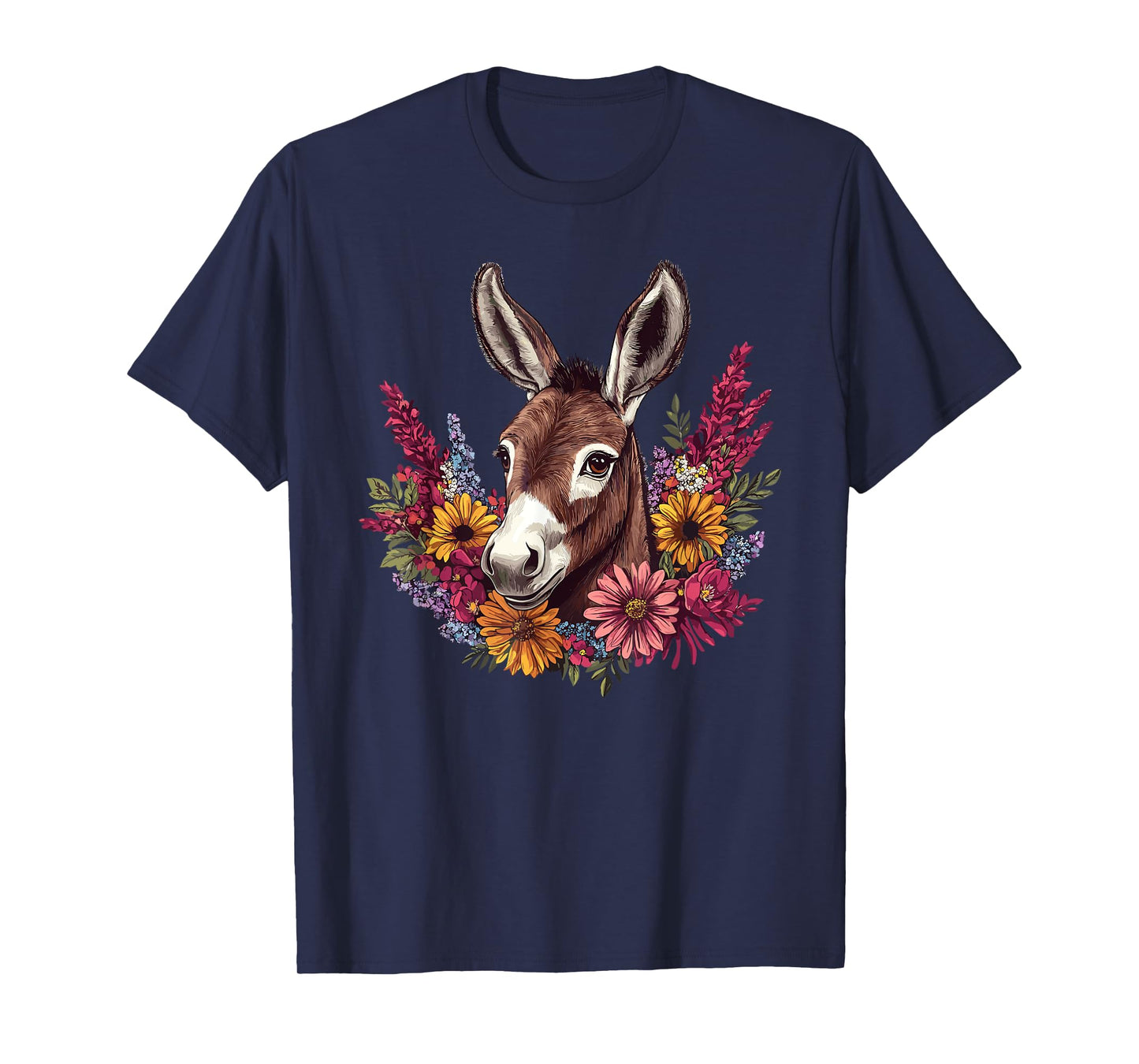 Charming Donkey With Colorful Flowers T-Shirt
