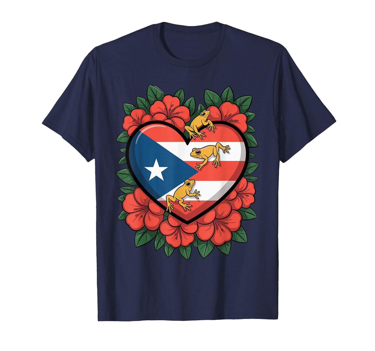 Puerto Rico Coquí Frog Flor de Maga Flowers Heart Island T-Shirt